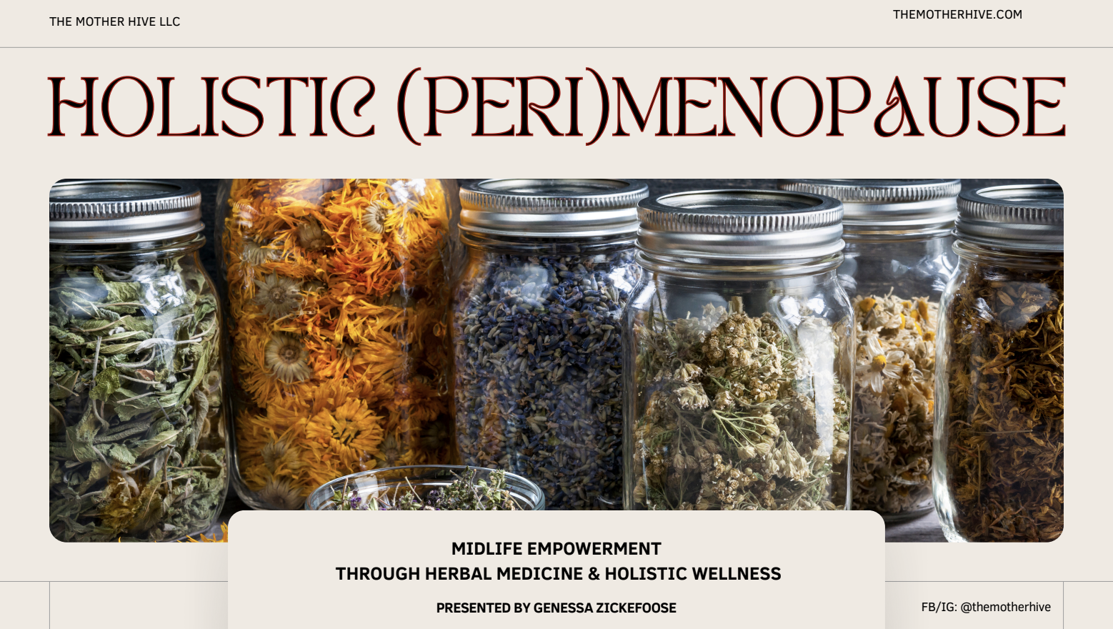 Holistic Perimenopause slidedeck with glass jars filled with dried herbs