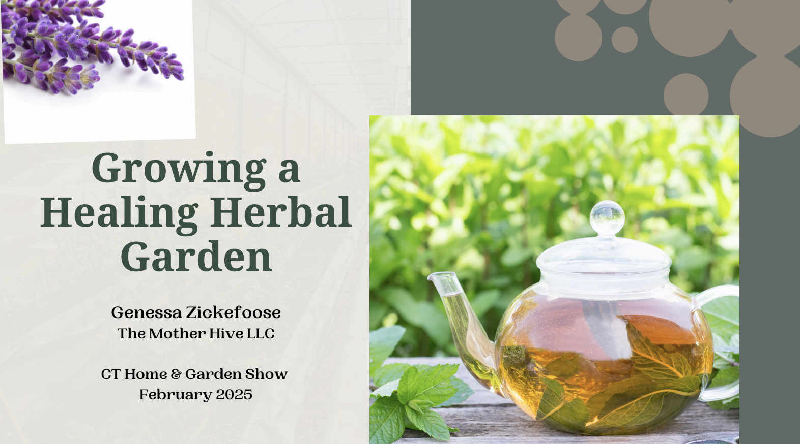 Growing a Healing Herbal Garden slidedeck with a pot of herbal tea