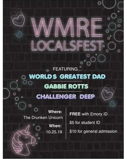 WELCOME TO LOCALSFEST: WMRE's annual fall showcase of BUZZY local bands! Doors open at 9 &amp; bring your student ID! 
Worlds Greatest Dad: 
an &quot;emotive indie band.&quot;
💫💫💫💫💫💫💫💫💫💫💫
Gabbie Rotts: &ldquo;Each song on Gabbie Rotts is a