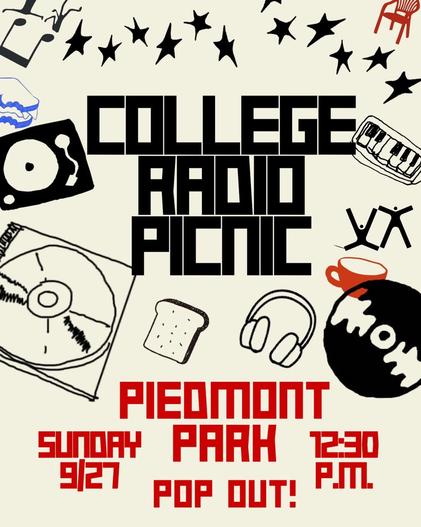JOIN US AT THE COLLEGE RADIO PICNIC!! Come spend a day in the sun with friends and DJs from other stations! 🫨🌀🎶