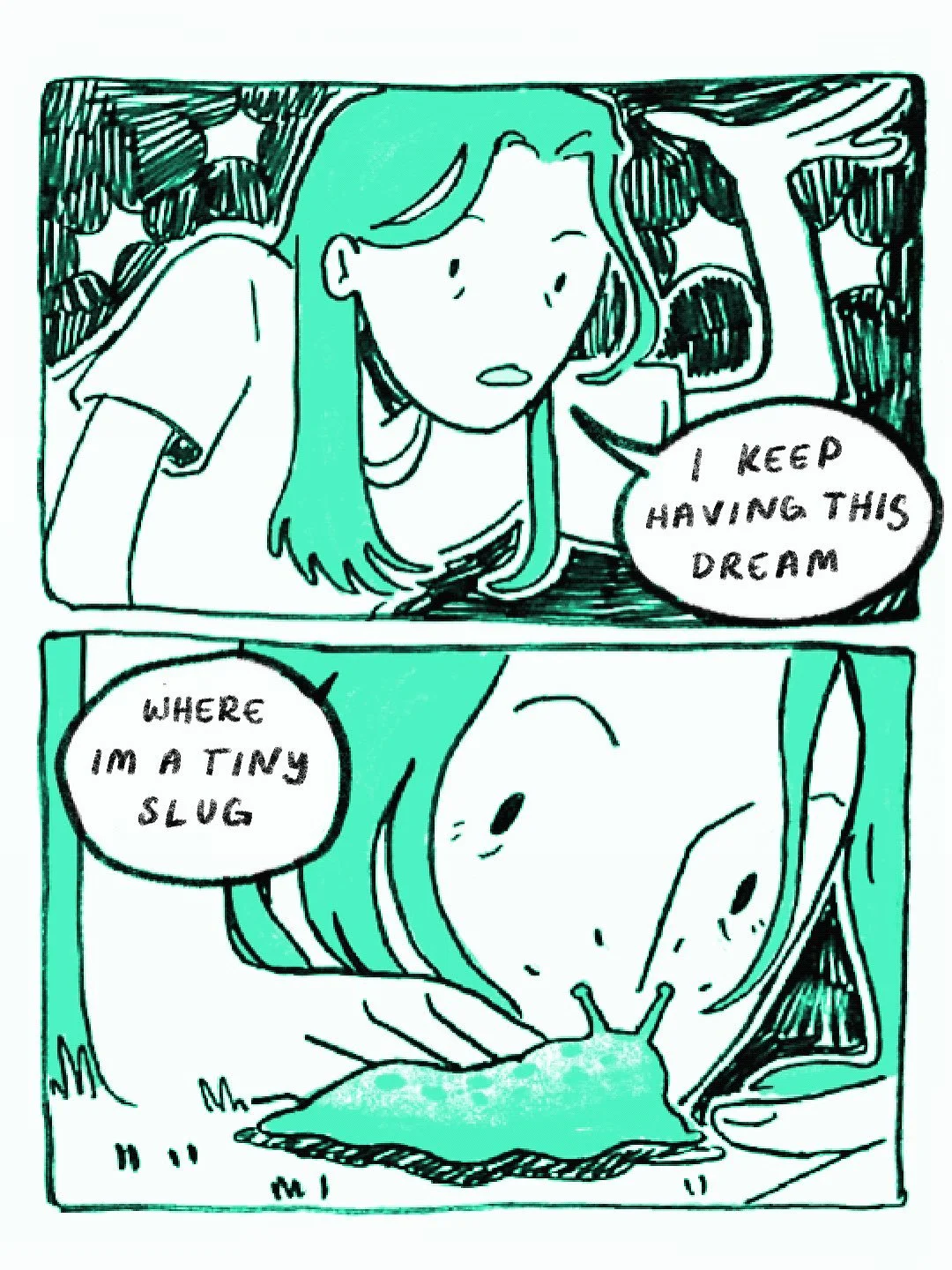 A silly little comic I&rsquo;ve been doodling this past week about being a slug 🐌 (there is no slug emoji)

I&rsquo;ve been really leaning into making sloppy art. Drawing things by hand and scanning them in, not allowing myself to touch the erasers 