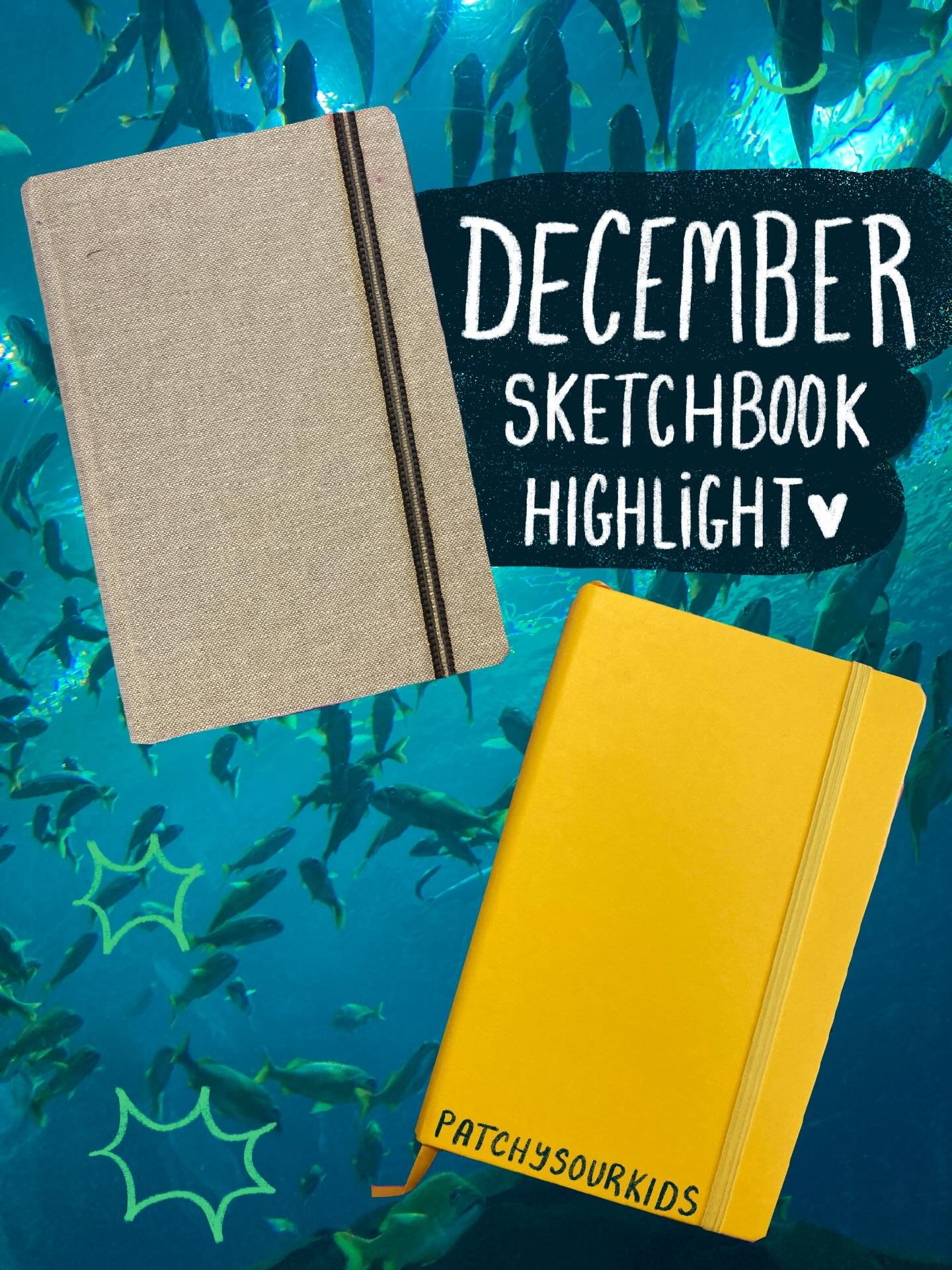 I managed to finish up my last sketchbook, and started two more this month! One for watercolor painting, and another for more regular doodling.

Earlier this month I got to go to the Atlanta aquarium and had an amazing time :) which makes these sprea