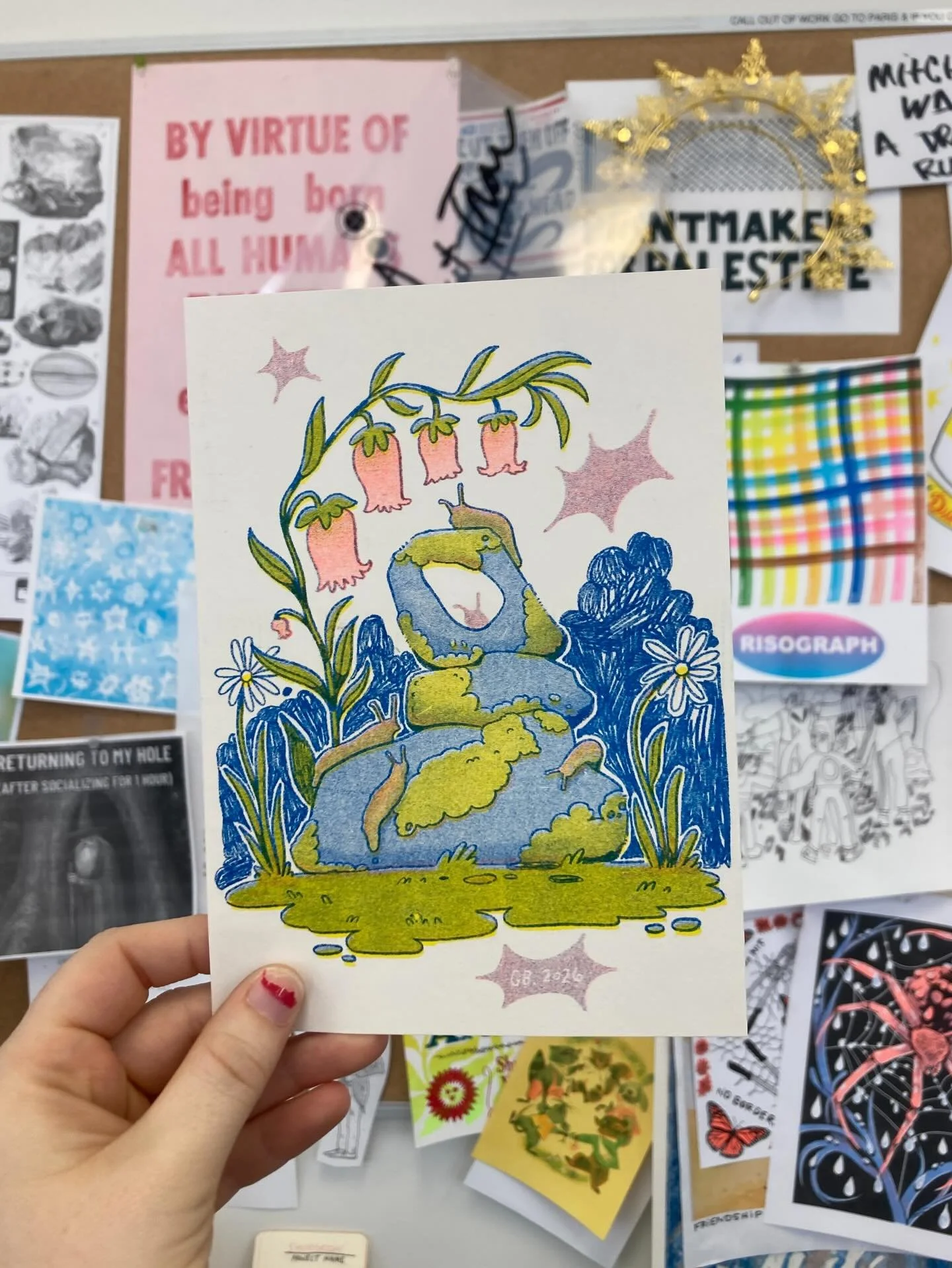 I had a really fun start to my birthday weekend printing these sweet little slug prints for April Patre0n! I went super indulgent by reviving one of my favorite sketchbook doodles and turning it into this riso print! I&rsquo;m really happy with how i