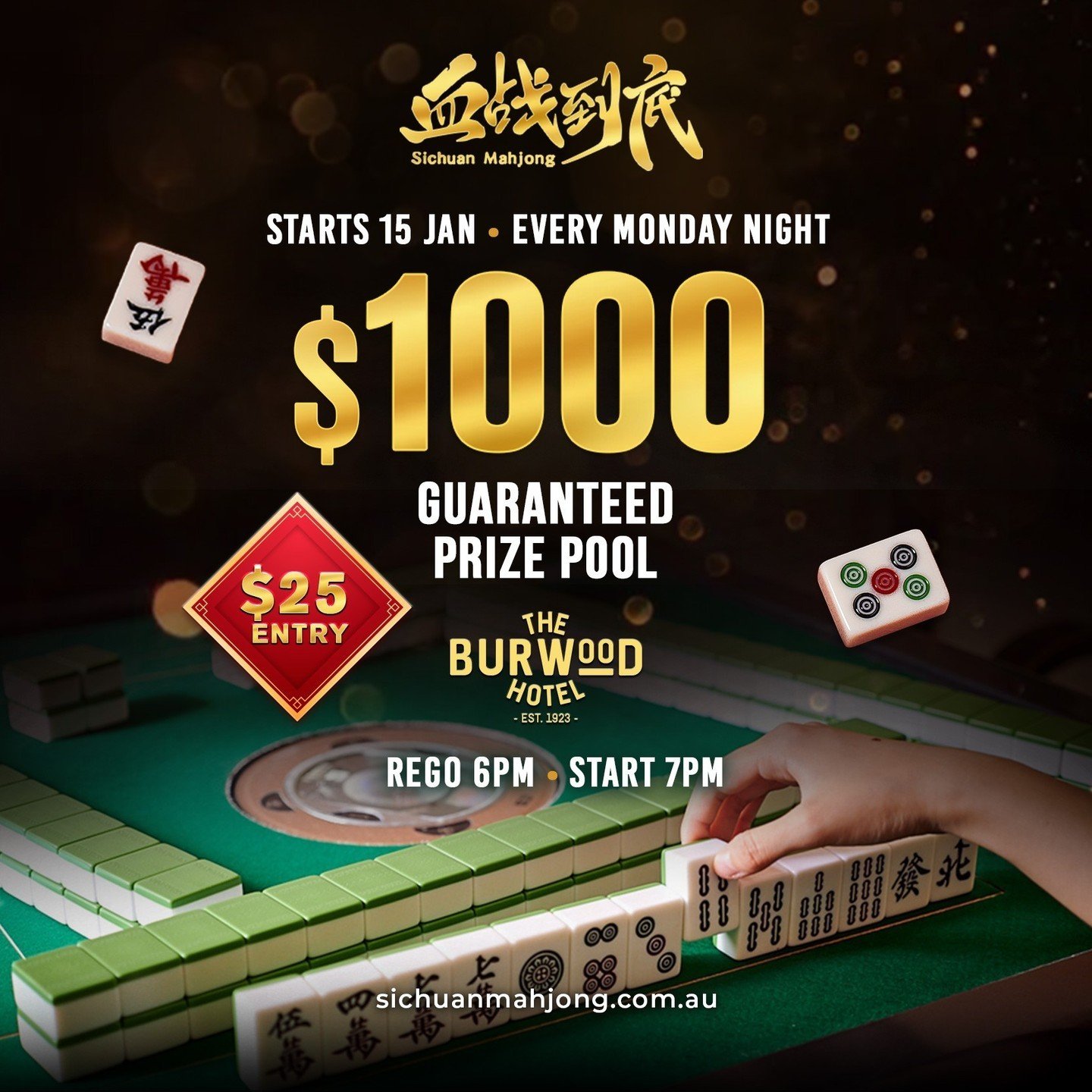 New week, new wins! Never played mahjong? We've got you! Come down to @theburwoodhotel for a Monday night mingle, complete with a $1000 prize pool. 🎉⁠
⁠
With free lessons and rules explained, you'll be a pro in no time. Let's shuffle up the week! 🀄