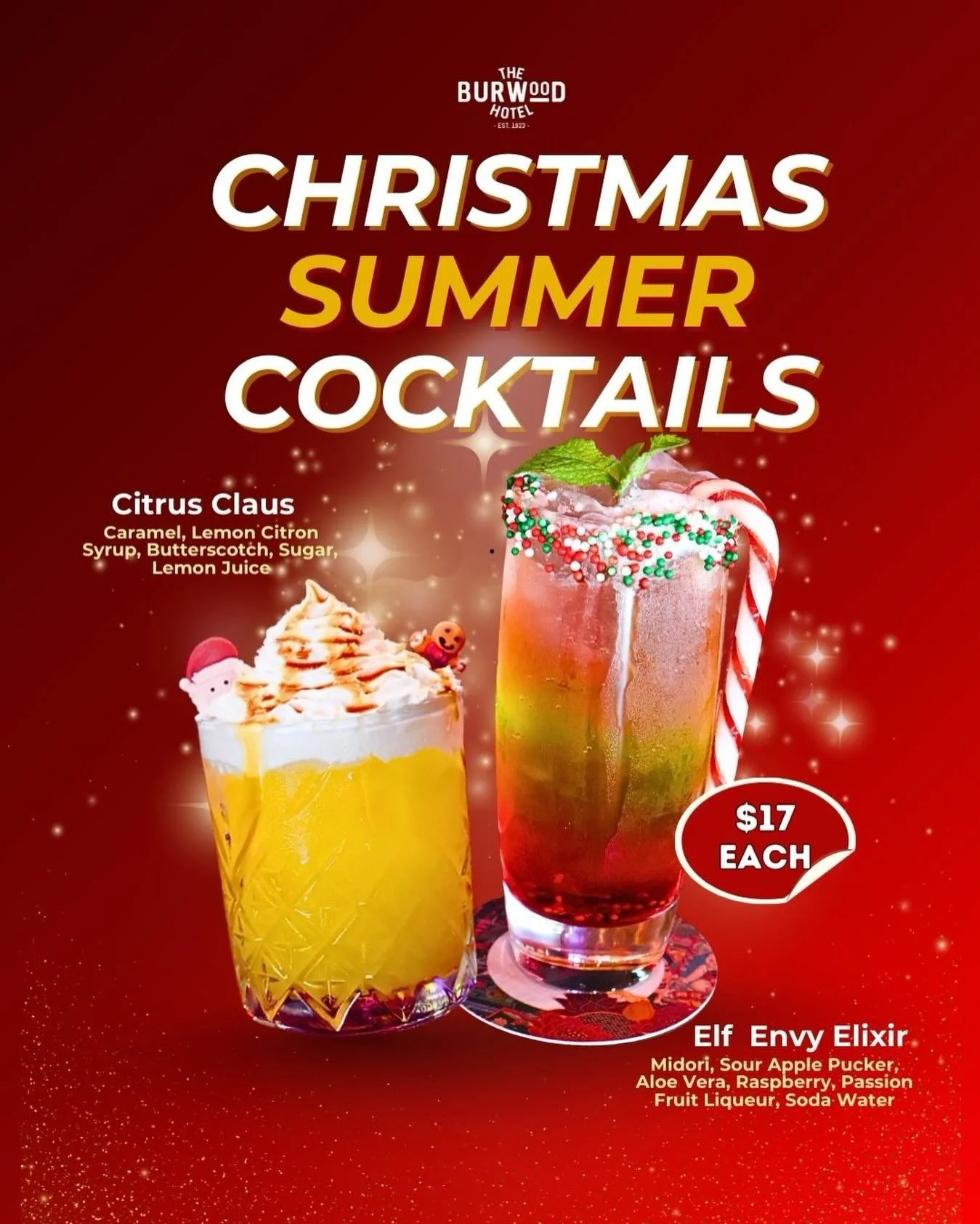 Sip into the season🍹Christmas summer cocktails are here&mdash; Citrus Claus &amp; Elf Envy Elixir, ready to brighten your day!