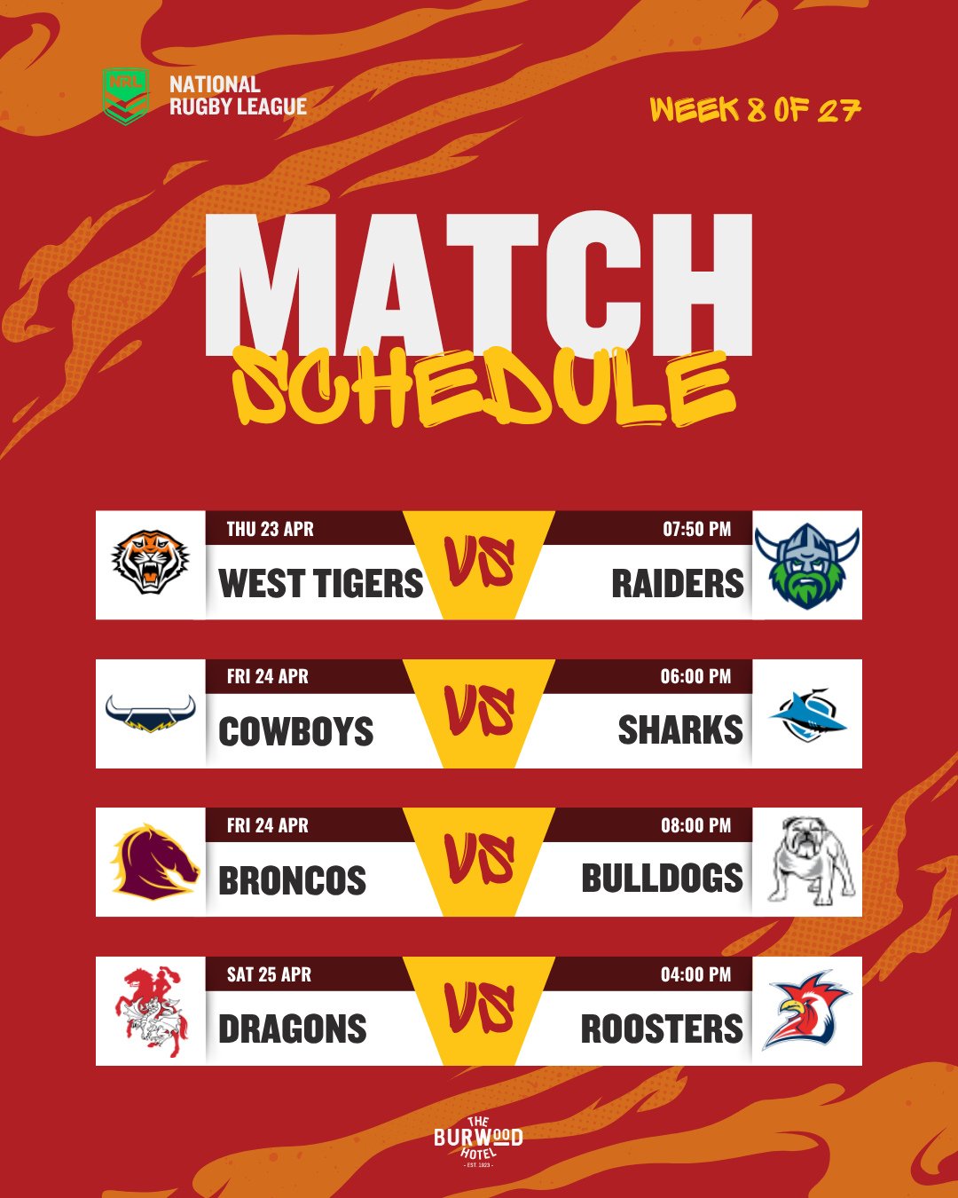 NRL all weekend at TBH. Lock in your mates and pick your match. 🍺