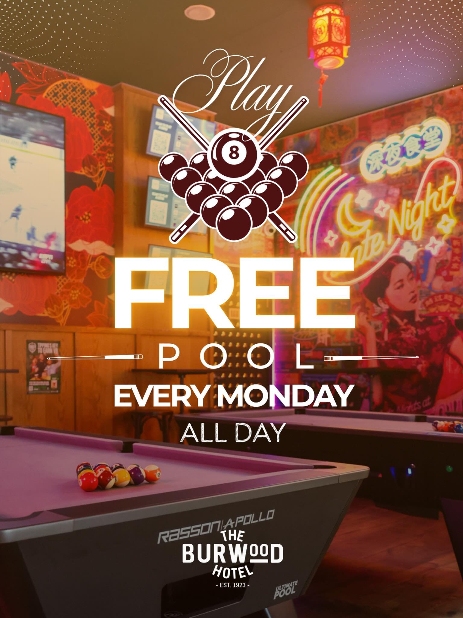 Mondays just got an upgrade. 🎱
Free pool at The Burwood Hotel &mdash; all day, no excuses.