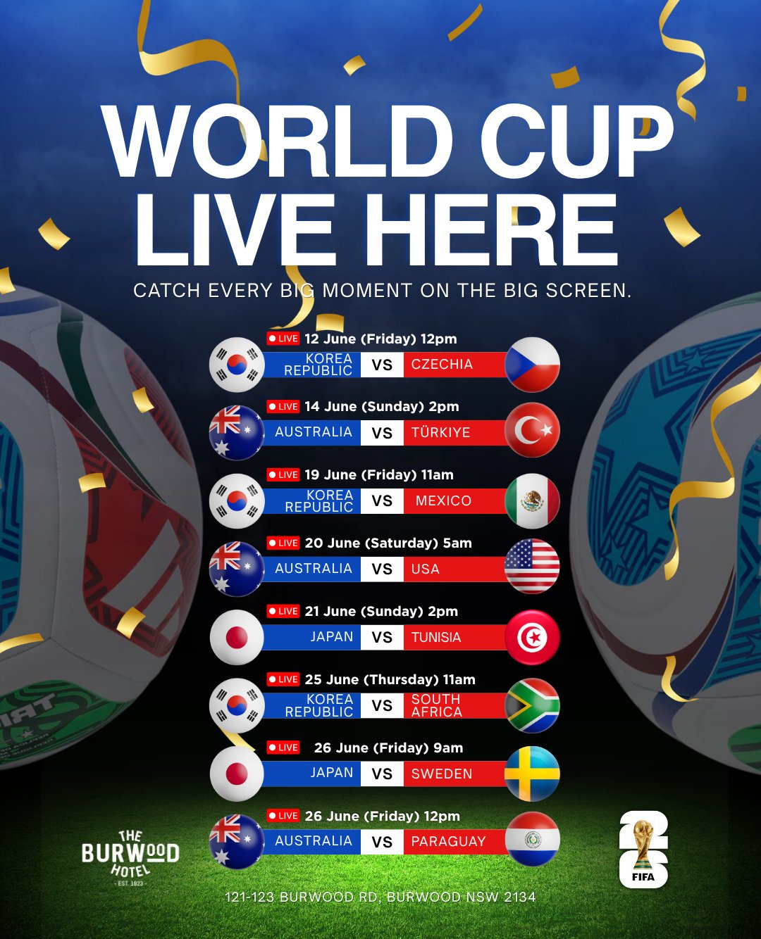 Big screens. Cold beers. World Cup vibes. ⚽🍻⁠
⁠
Catch Australia, Japan and Korea LIVE at Burwood Hotel and experience every match-day moment with fellow fans.⁠
⁠
Who's taking home the trophy? 🏆🔥⁠
⁠
#BurwoodHotel #BurwoodSydney #SydneyPubs #SydneyB