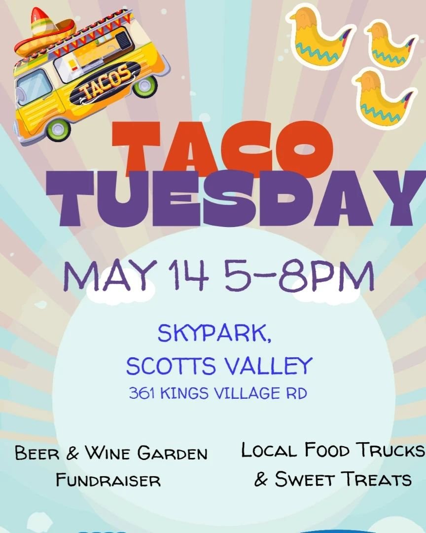 Super excited for the first Taco Tuesday of the year! This Tuesday May 14 5-8pm! 

@tacos_el_jesse @taquizasgabriel @snb_foodtruck @bgcscc @teekraly @josh.swart2023 @scottsvalleyparksandrec @cityofscottsvalley @auntlali