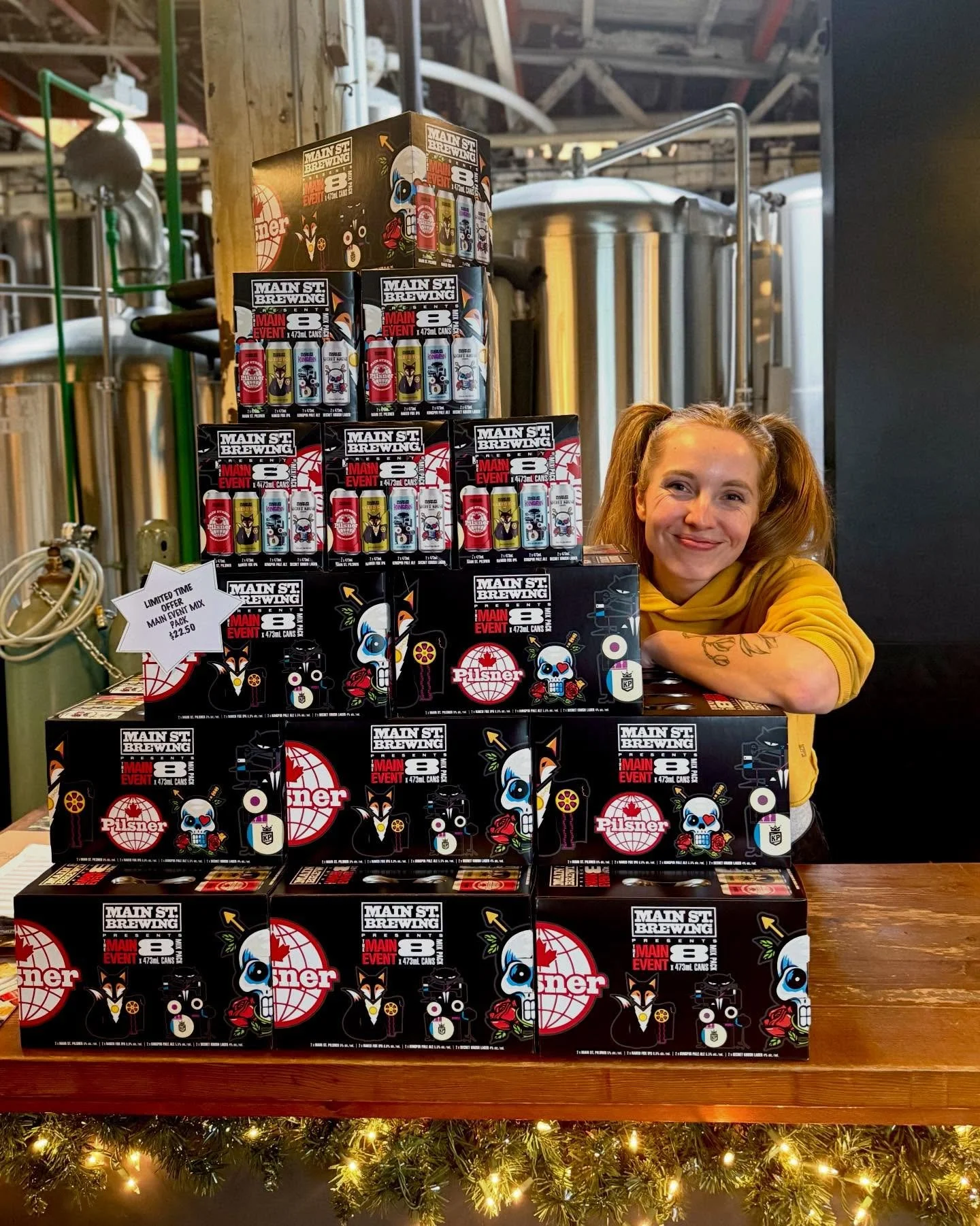 QUEEN OF THE CASTLE

Behold our trusty bartender Tereza&rsquo;s latest towering achievement.

Come take your very own brick from the pile and cart home our MAIN EVENT mix pack &mdash; eight cans of our flagship Naked Fox IPA x2, Kingpin Hazy Pale x2,