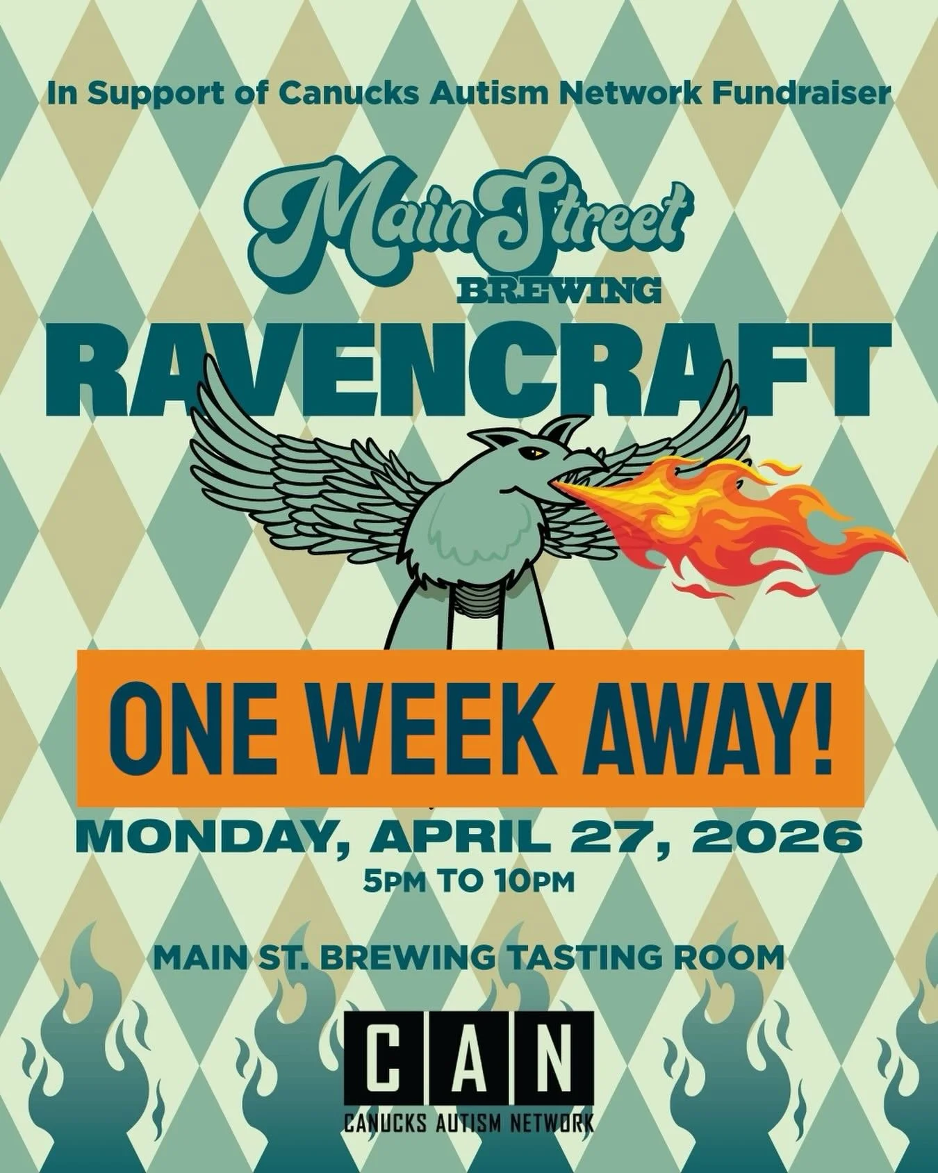 ONE! WEEK!! AWAY!!!

Next Monday we&rsquo;ll be hosting our FOURTH annual fundraiser in support of the Canucks Autism Network (CAN)!

Join us from 5 to 10 PM for door prizes, live and silent auctions featuring one-of-a-kind packages and experiences f