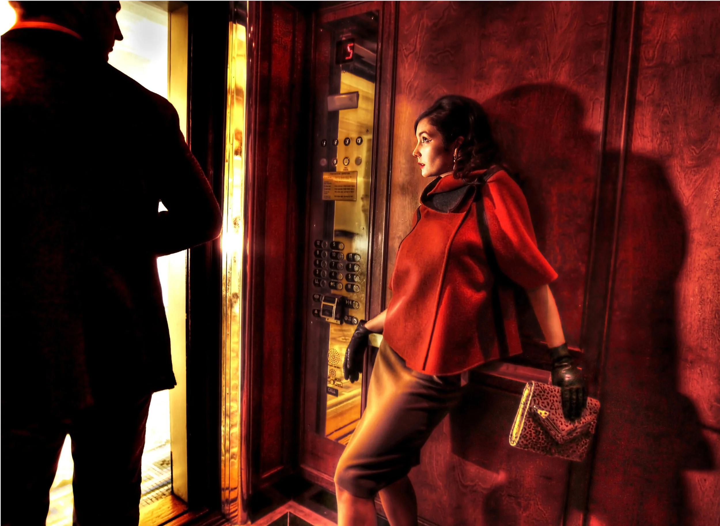  Retro Sexy: Great tailoring is back, as in this eye-catching  cashmere  jacket  by Lela Rose paired with side ruched skirt and leopard print clutch. 