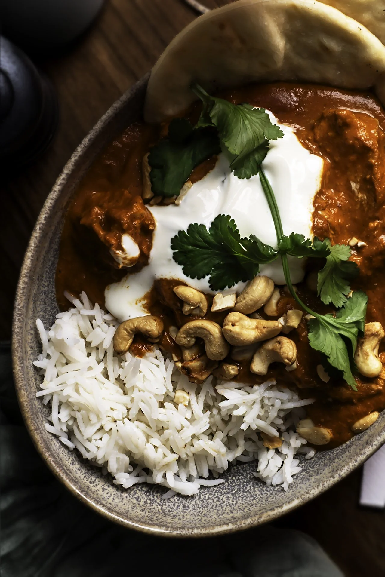 Butter chicken curry with rice, cashews and mint yoghurt at The North Star Hotel.