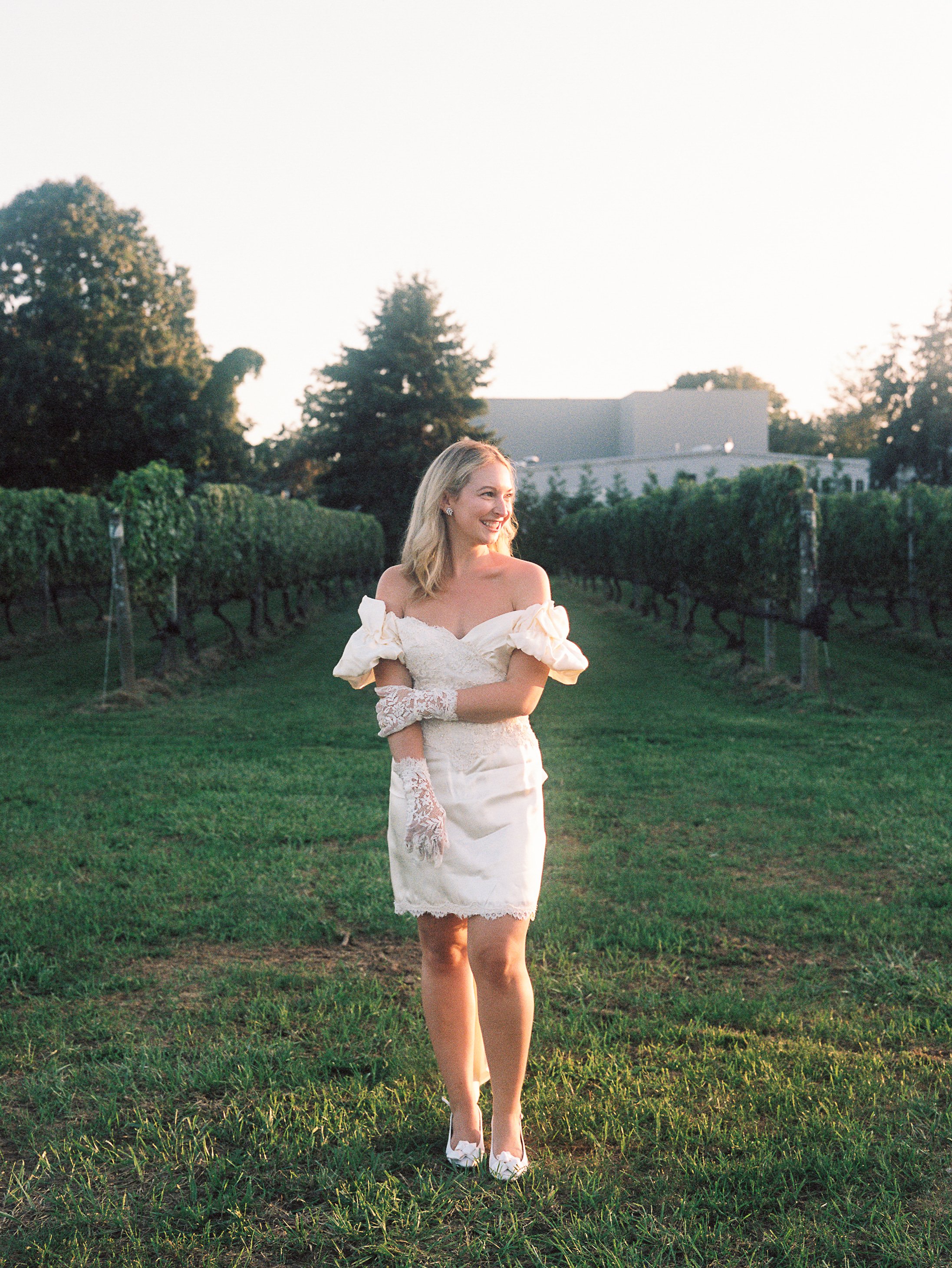 Bride wearing mother's wedding dress that was redesigned into something modern