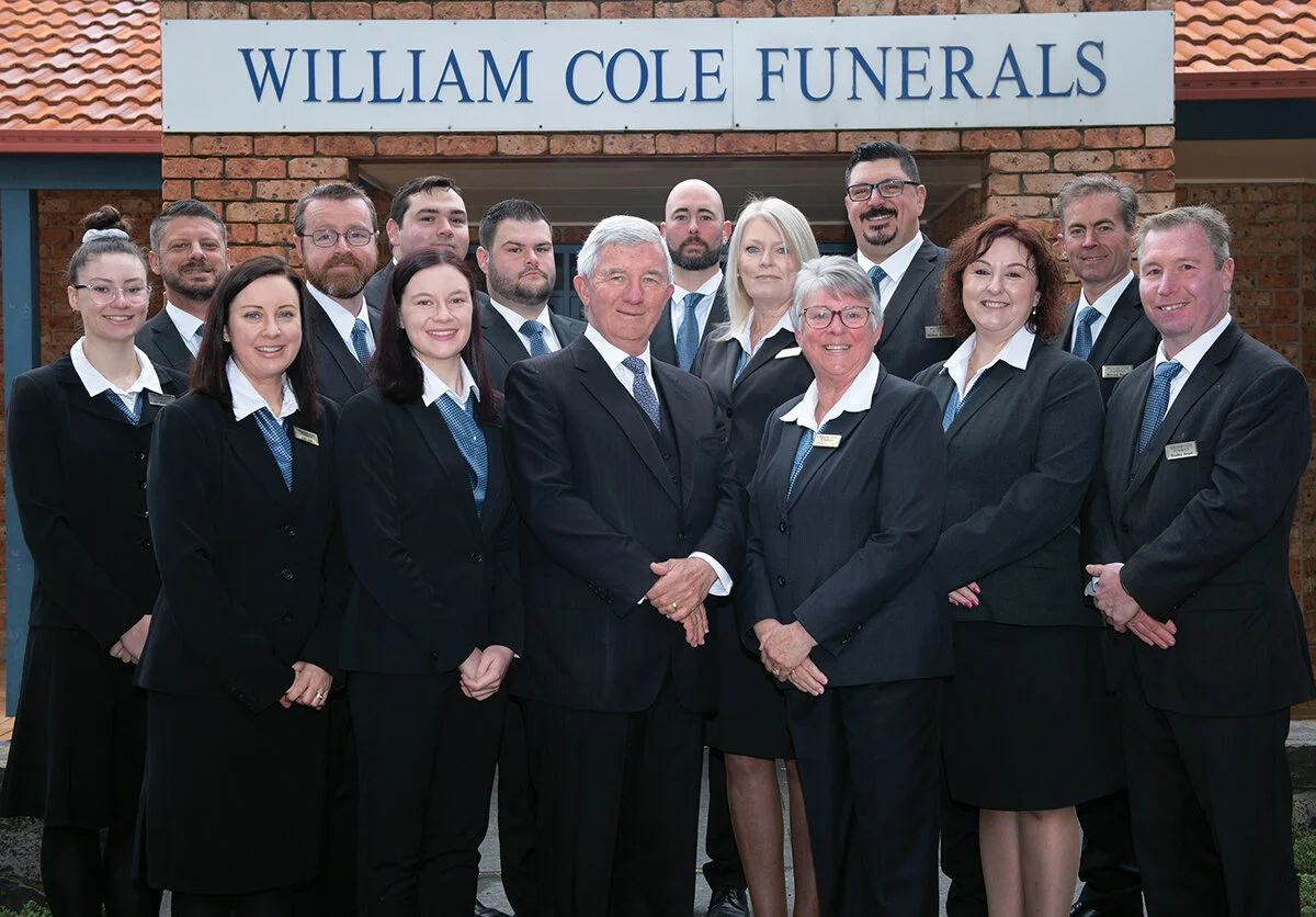 William Cole Funerals team, from left, Ella Matthews, David Cole, Judy Cole, Andrew MacPherson, Bronte Matthews, Luke Schmidt, Haiden Smith, Bill Cole, Guy Filmer, Helen Dyer, Christine Cole, Naithan Matthews, Fiona Vanderhook, Richard Bevan and Brad Angell.