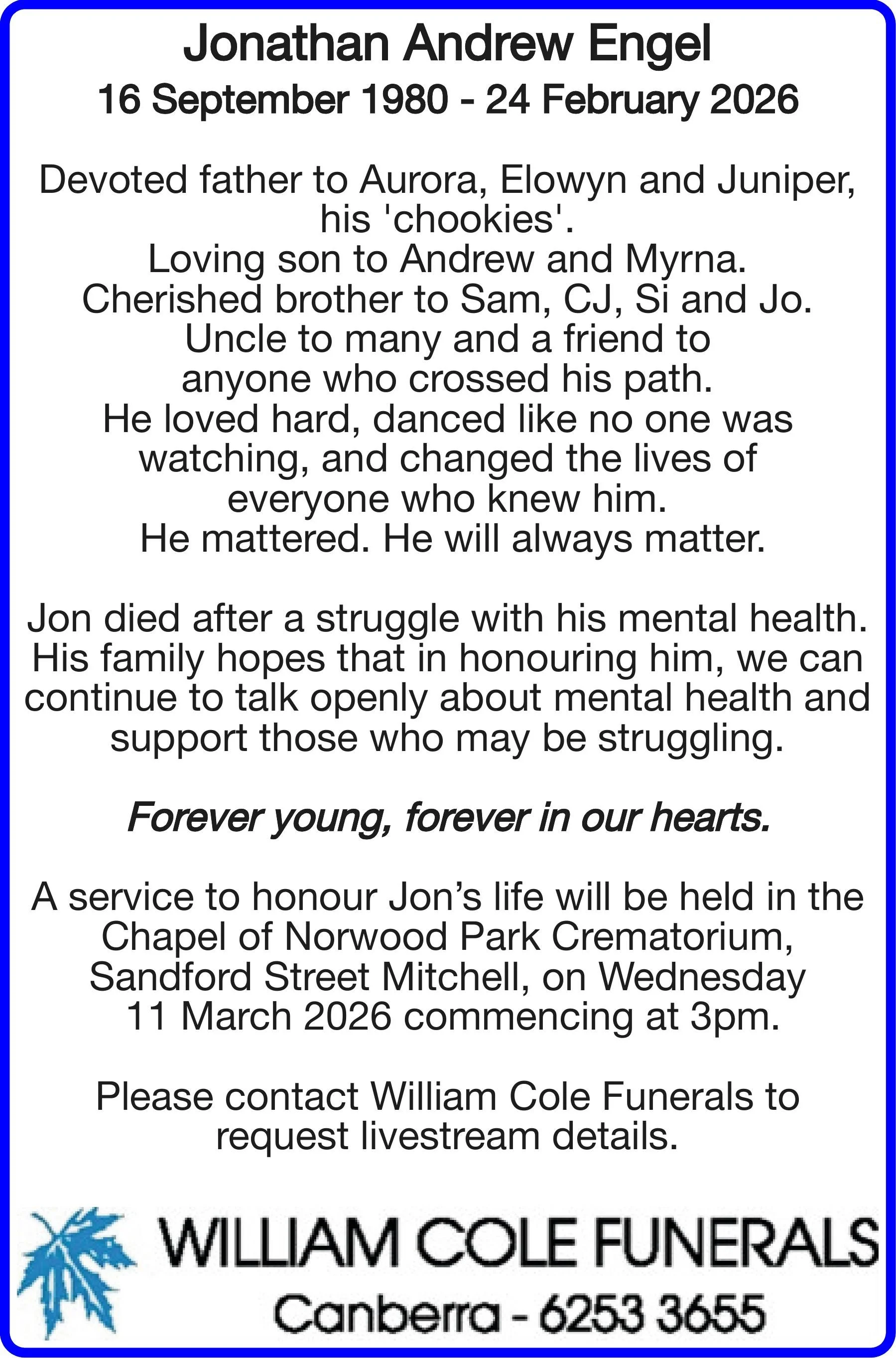 Jonathan Engel — William Cole Funerals | Excellence in Funeral Service
