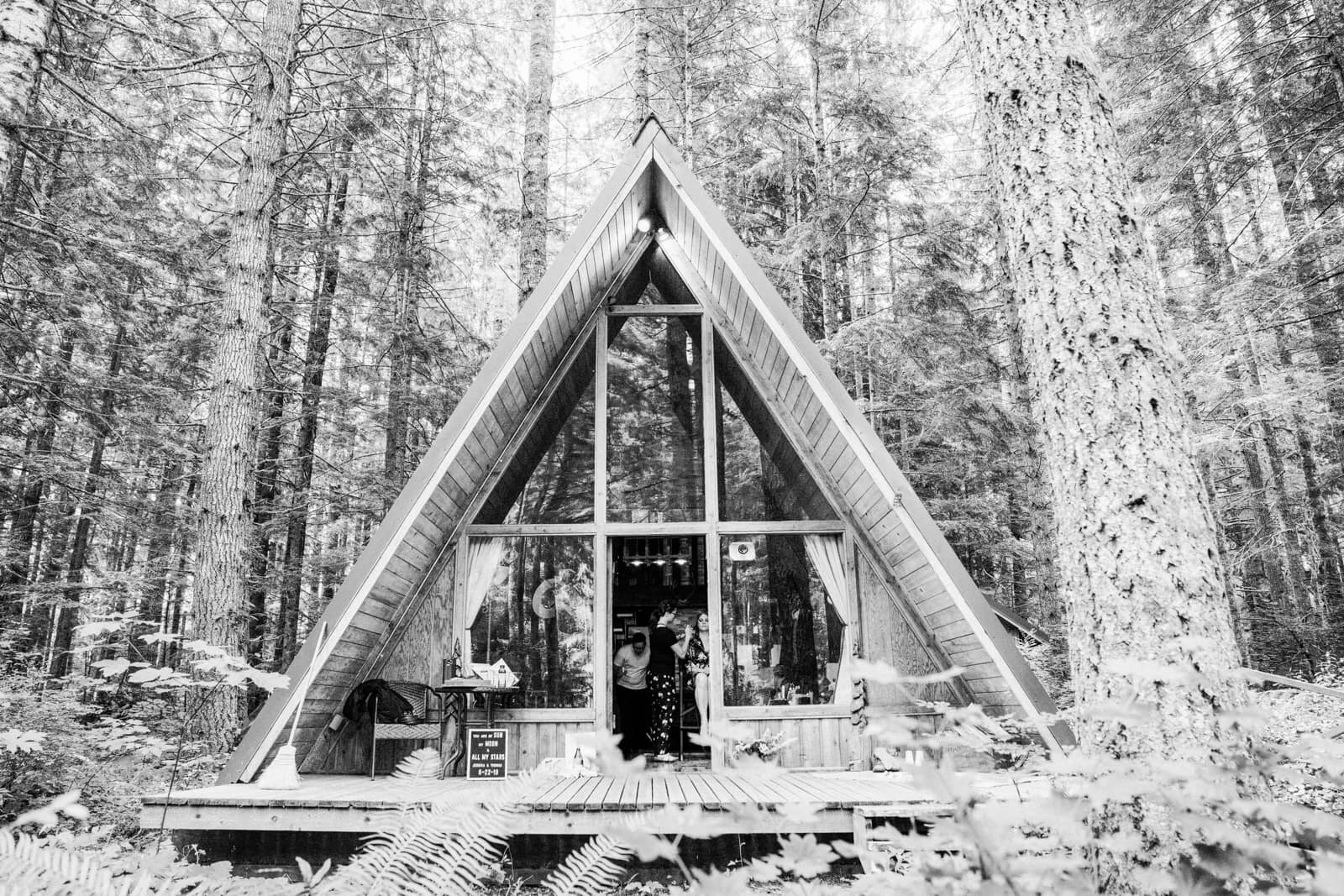 Hebe's Hideout A-Frame cabin all set up for a wedding