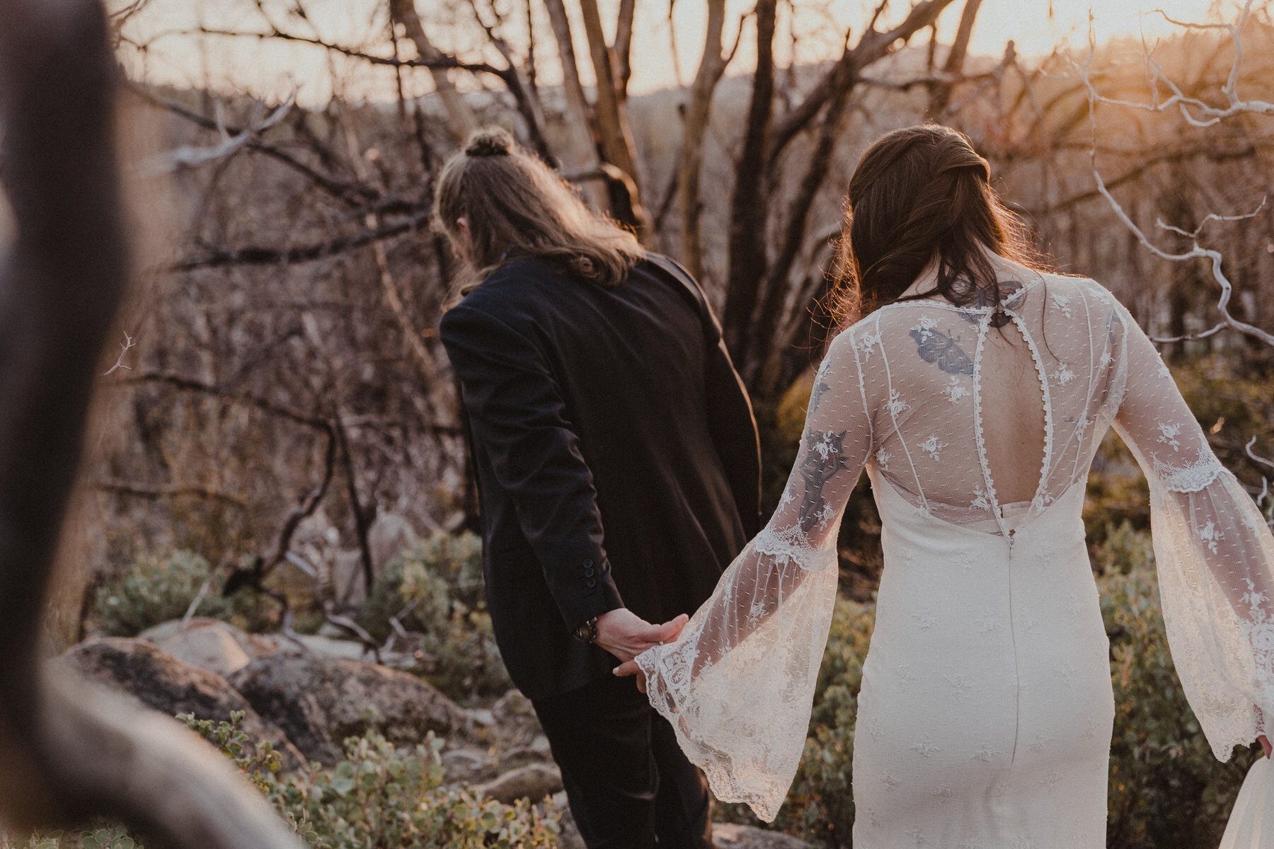 bride and groom at the sunset view point at the evergreen lodge