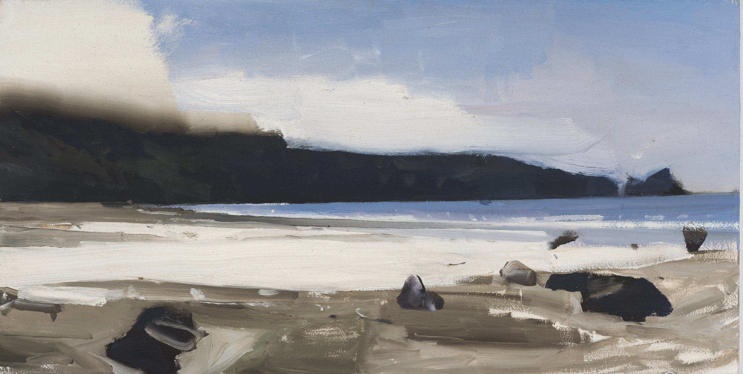 Cape Hillsborough 1, 2022. 18x35cm. Oil on Board. Framed. $2,200.
