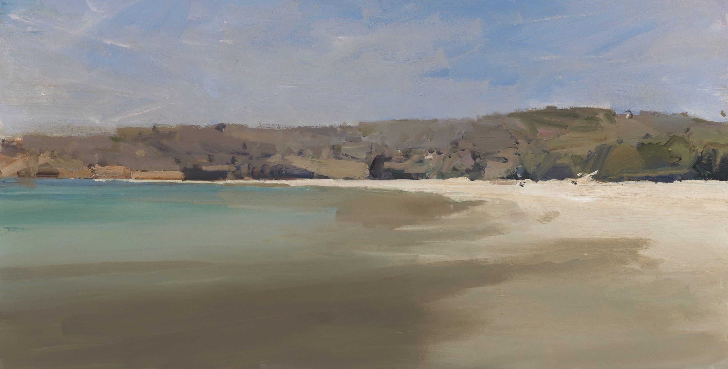 Shaw 2, 2022. 23x45cm. Oil on Board. Framed. $2,950.
