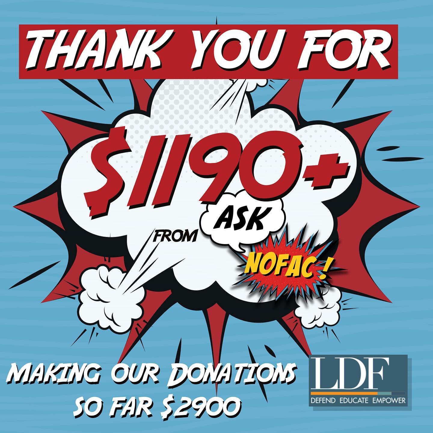 🎉THANK YOU!!!💥Over $1100 raised from the 1st round of the Ask NOFAC! Campaign. Raising our grand total for @naacp_ldf  to $2900!! Hats off to our producer @nick_ted for organizing this amazing concept and @danielleffield @devonhuntt @dylfield and t