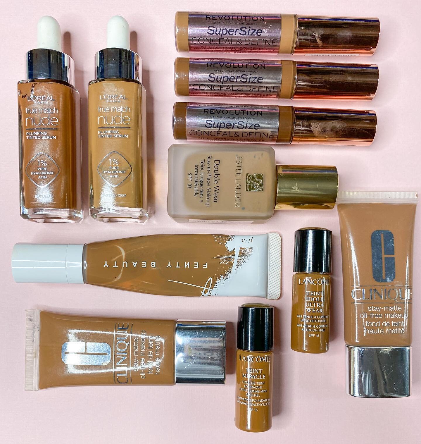 i seriously regret not wiping down these bottles beforehand 😅 oh well

i struggled a lot with finding complexion products that matched my skin tone and that i enjoyed using. 🤎🤍 this is my current collection of complexion products for anyone in nee