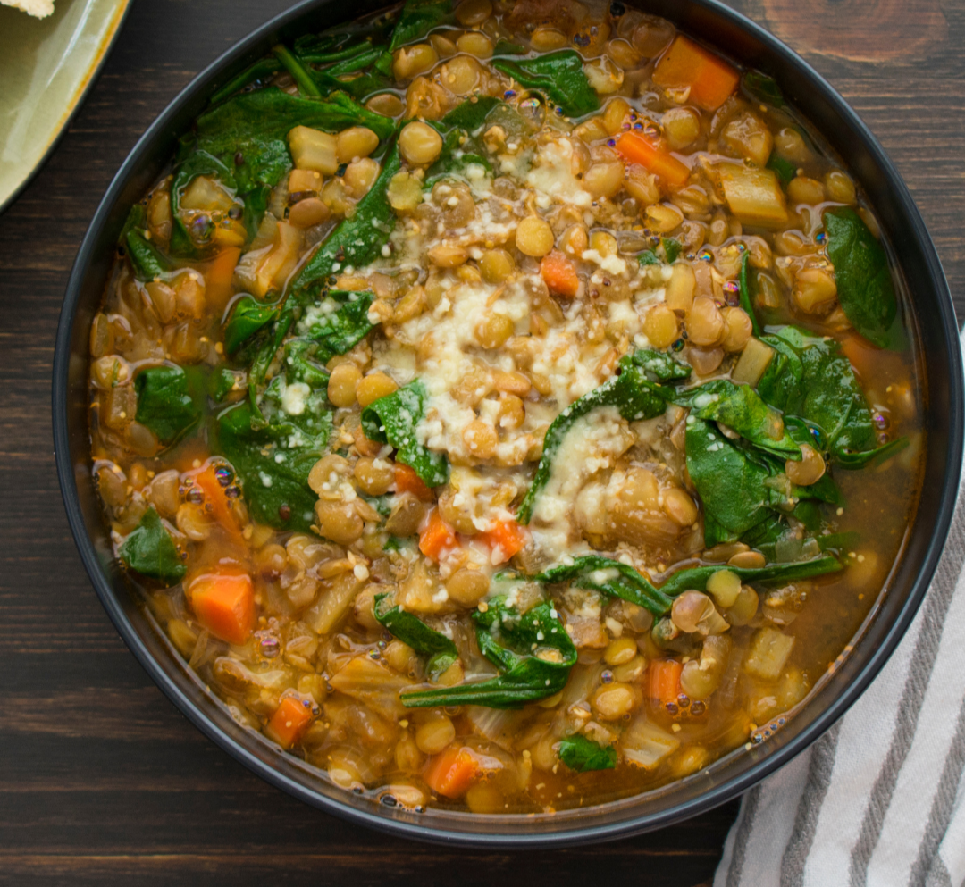 Brown Lentil Soup with Smoked Bacon and Crème Fraîche