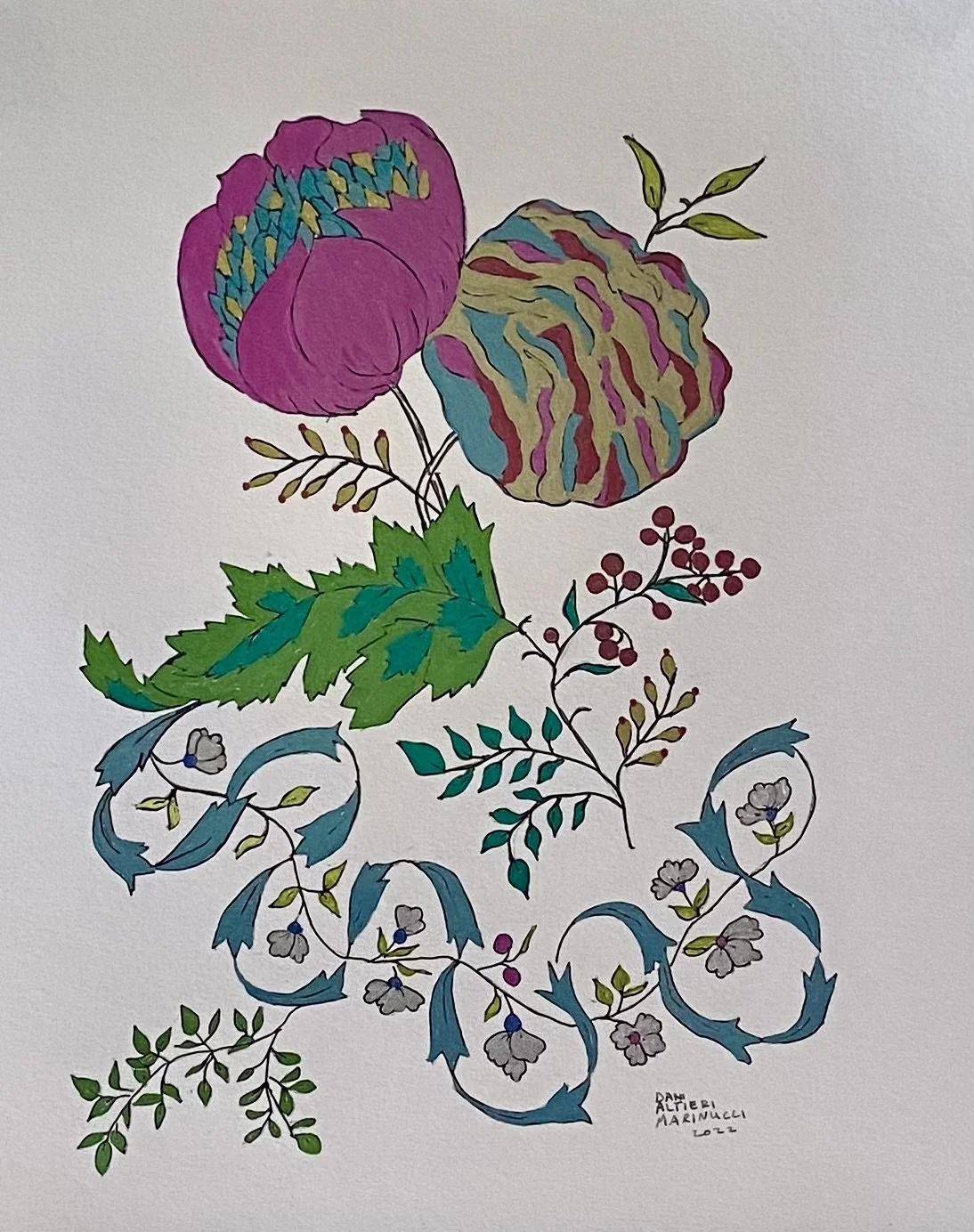 Pinks and Gold Floral with Blue Ribbon.jpeg