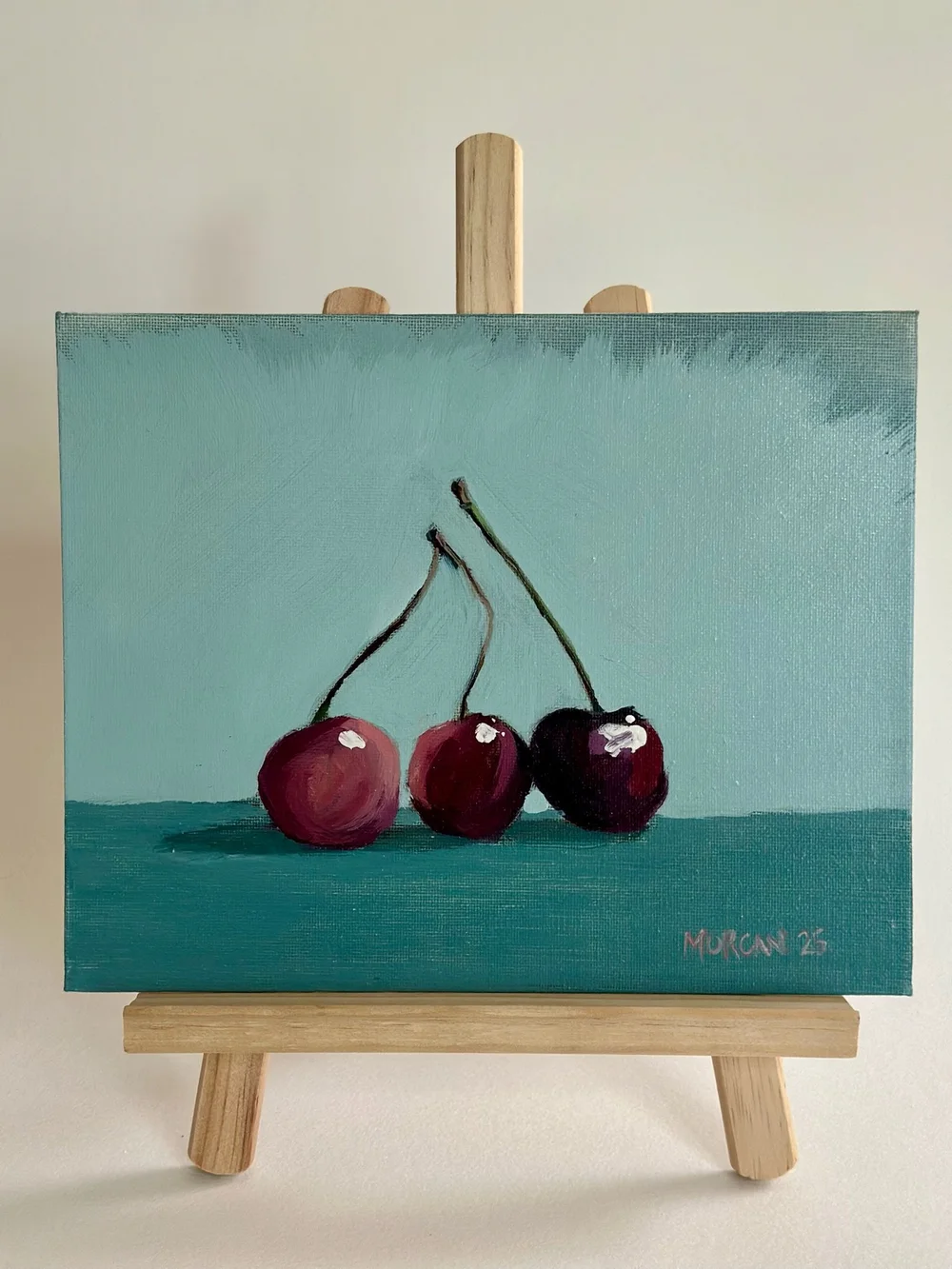 Three Teal Cherries — Morgan Corbett Thompson Art