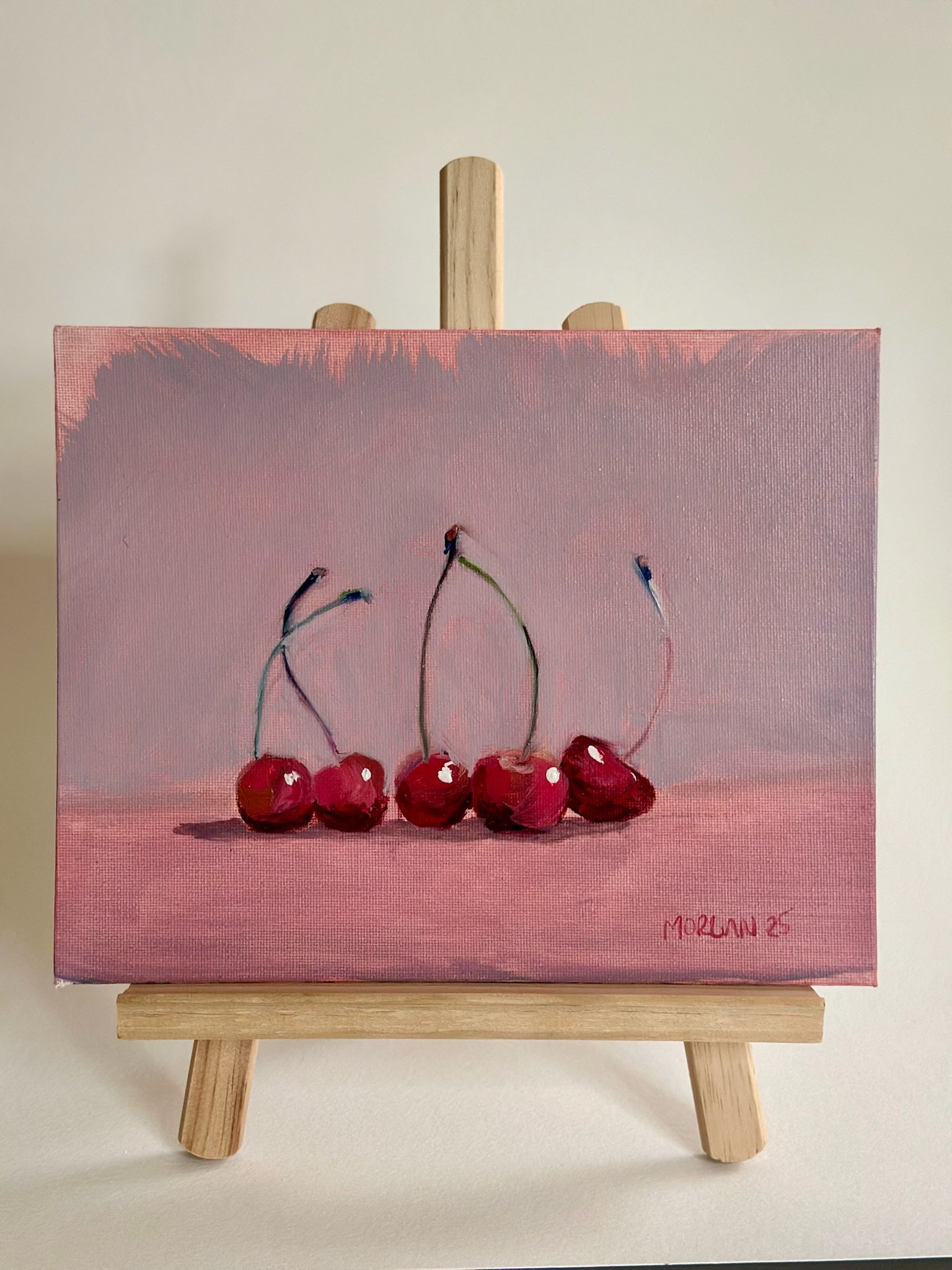 Five Pink Cherries, 8"x10"