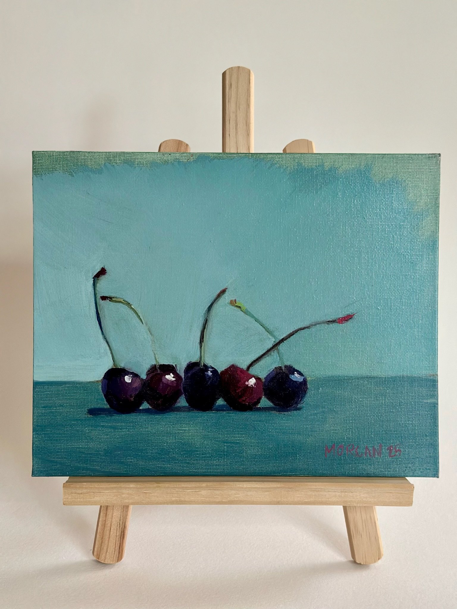 Five Teal Cherries, 8"x10"