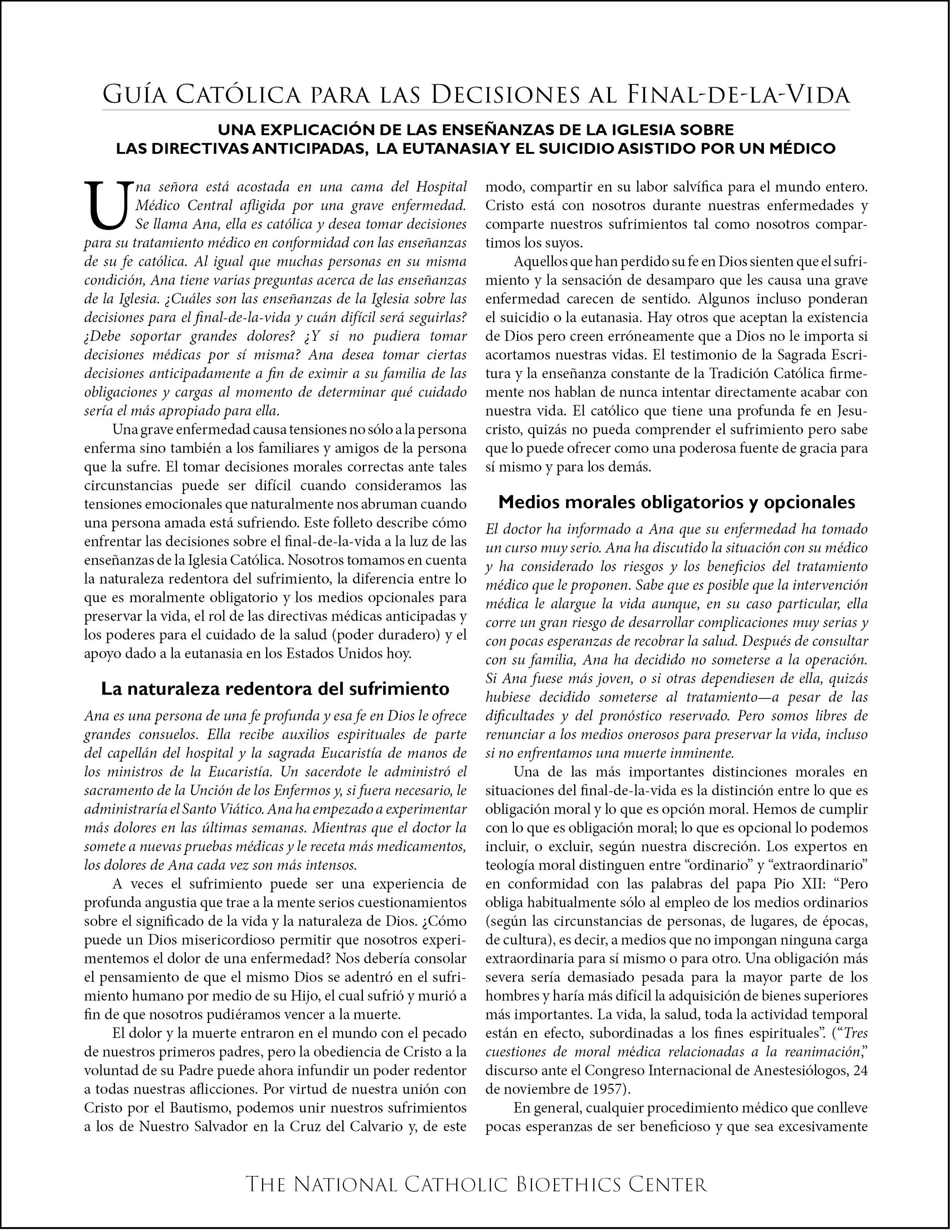 Guía Católica para las Decisiones al Final-de-la-Vida—Español—Copias Impresas