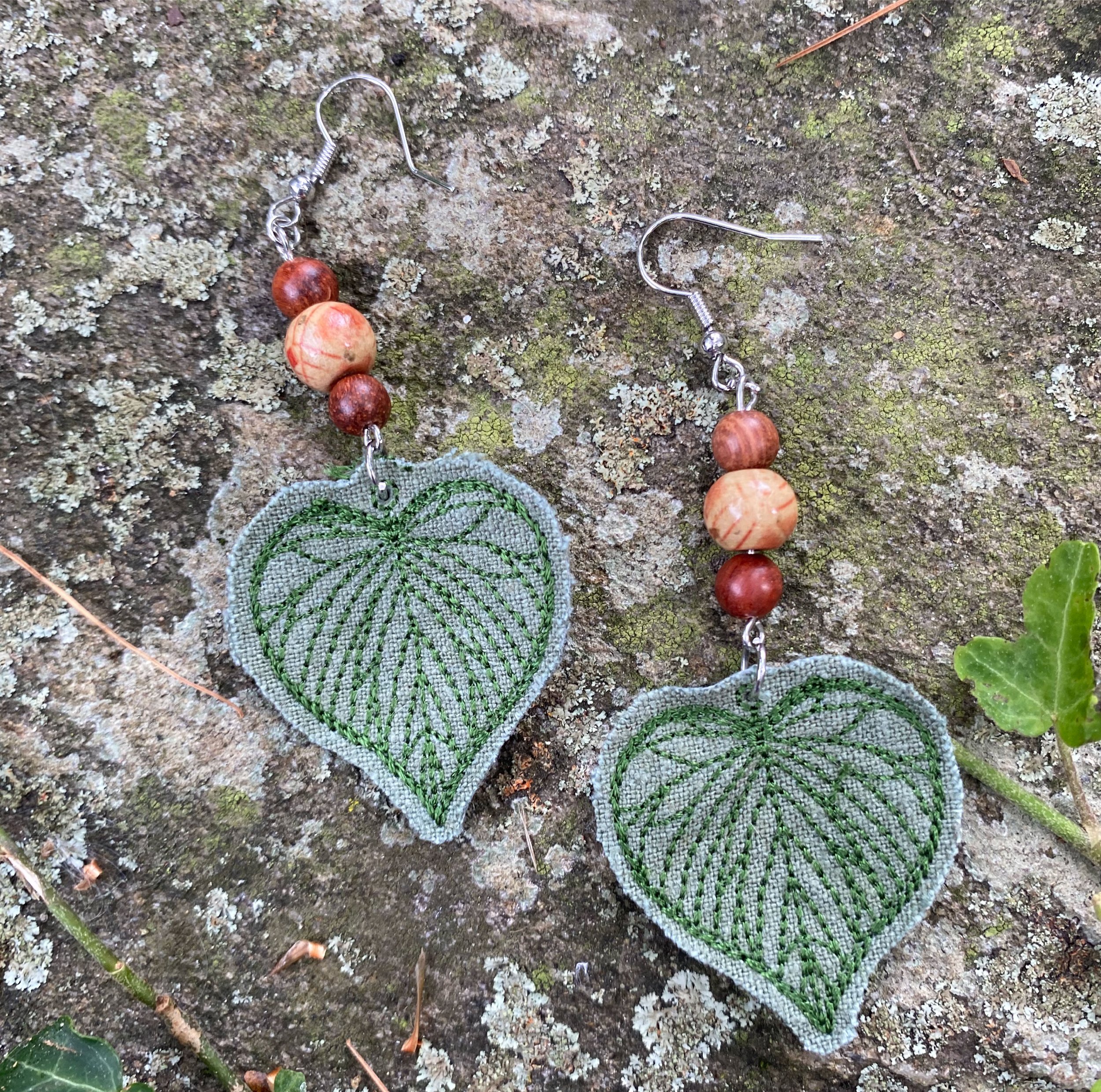 Aspen Leaf Handmade Embroidered Hemp Earrings - SOLD OUT