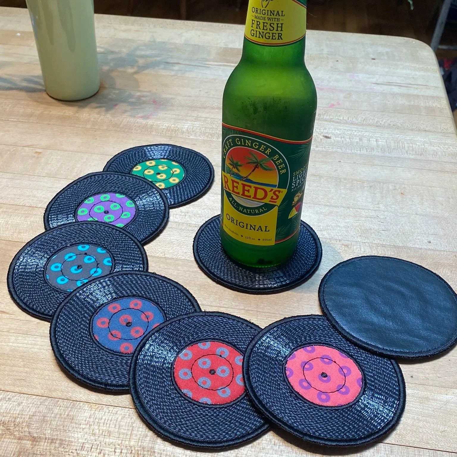Handmade embroidered Phish Record Coasters