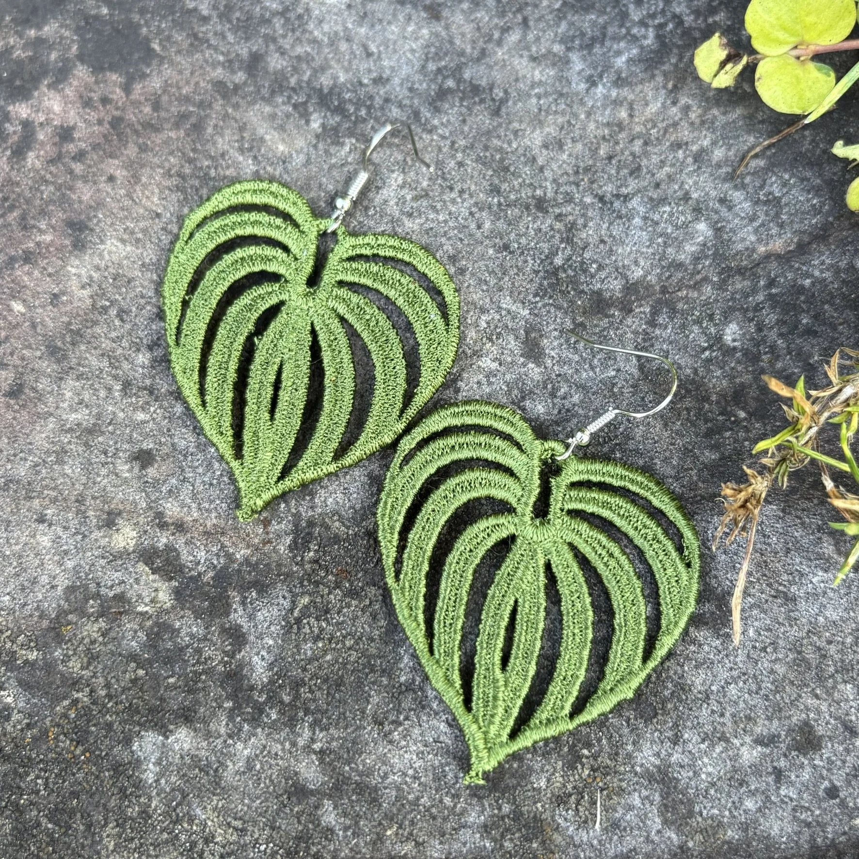 Monstera Handmade Embroidered Earrings