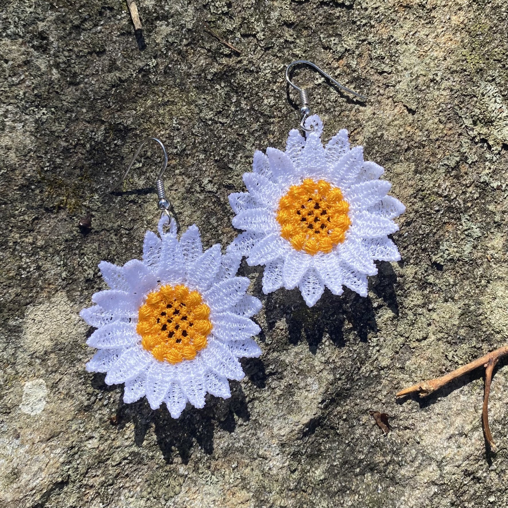 Daisy Handmade Embroidered Earrings