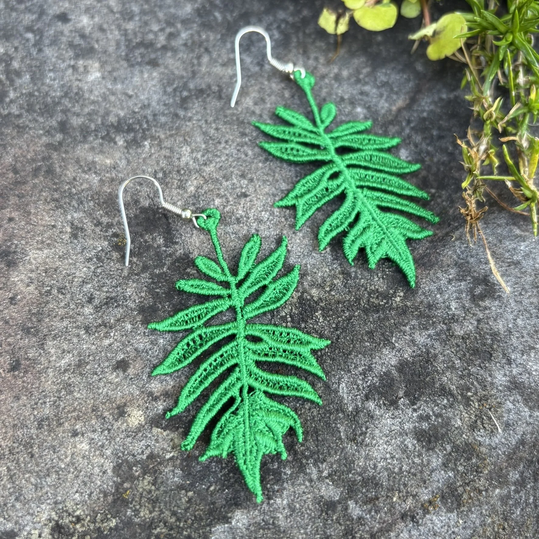 Fern Leaf Handmade Embroidered Earrings