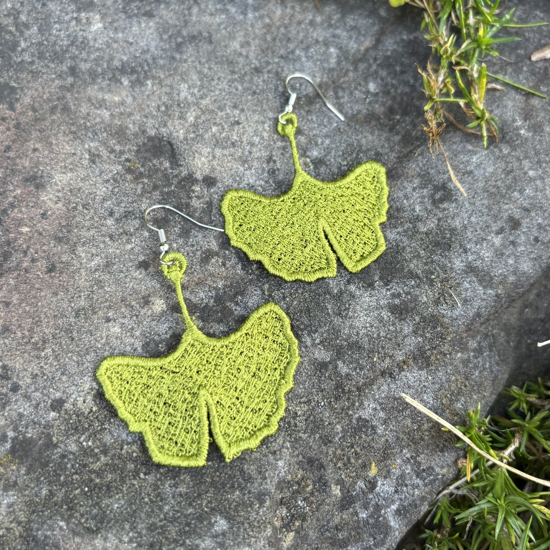 Ginkgo Leaf Handmade Embroidered Earrings