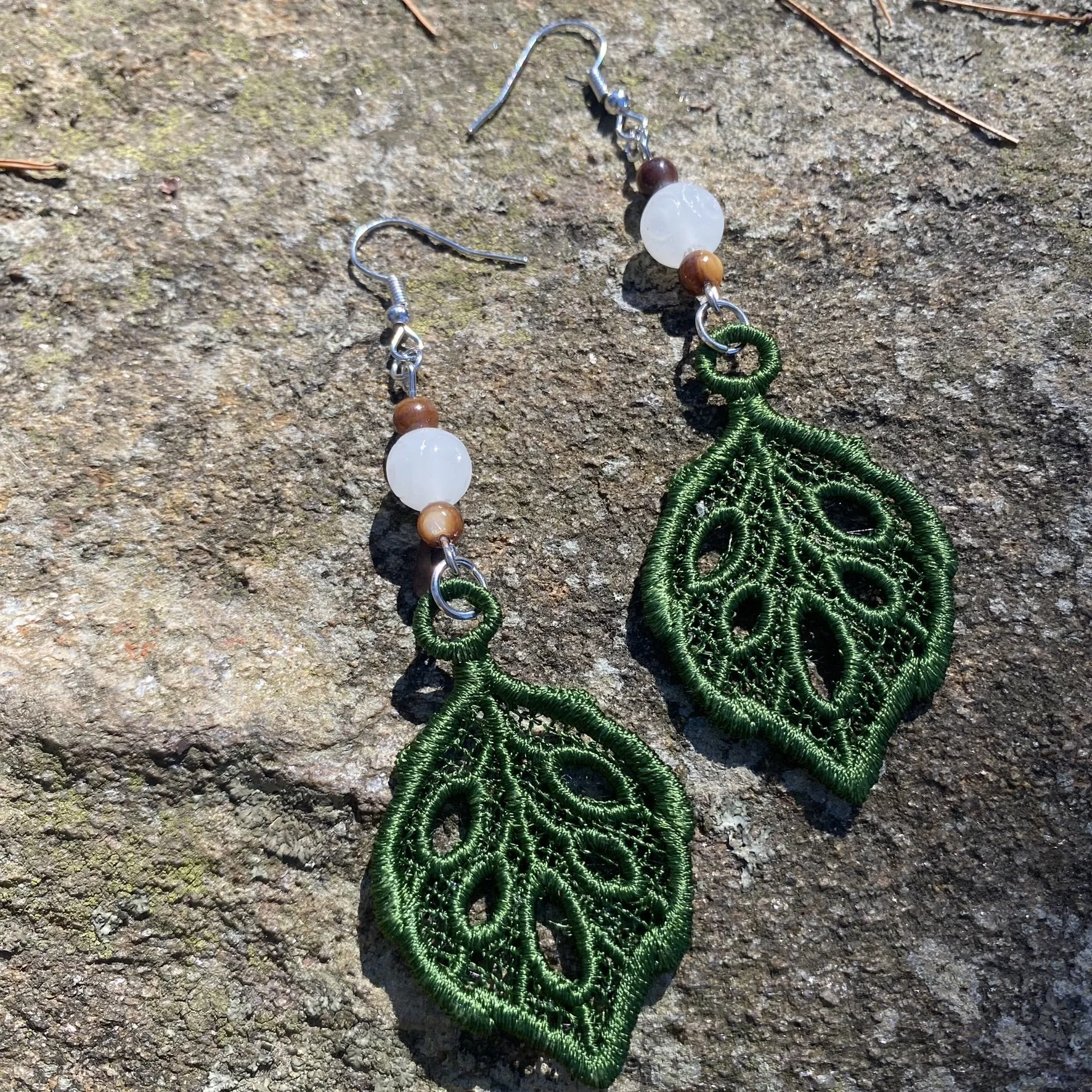 Lacey Leaf Handmade Embroidered Earrings - SOLD OUT