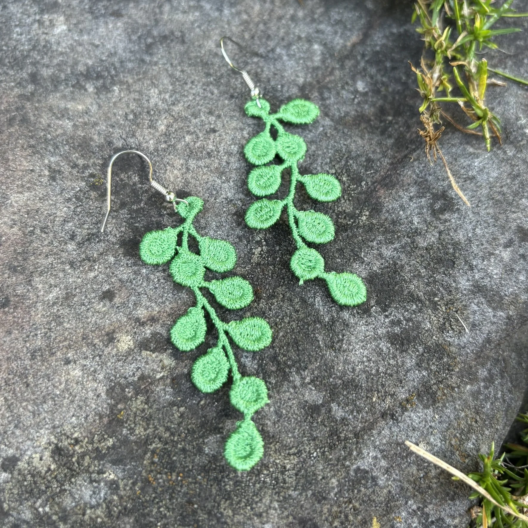 String of Pearls Handmade Embroidered Earrings
