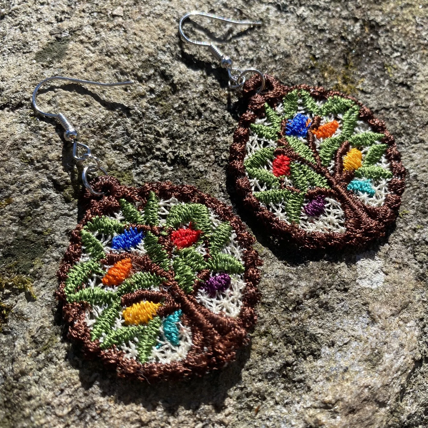 Twisted Tree of Life Handmade Embroidered Earrings