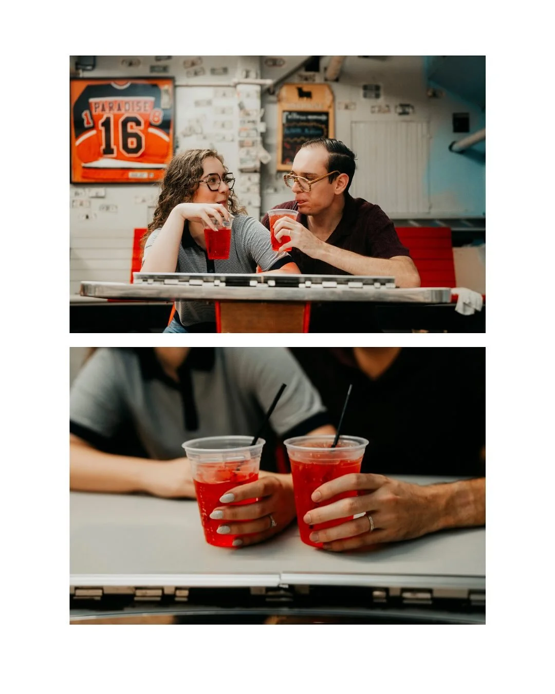 This engagement session might just go down as one of the most fun ever, two hours of bowling, kiddy cocktails at the best dive bar, and nonstop laughter. These two were so authentic and playful, and I loved capturing every strike, gutter ball, and sm