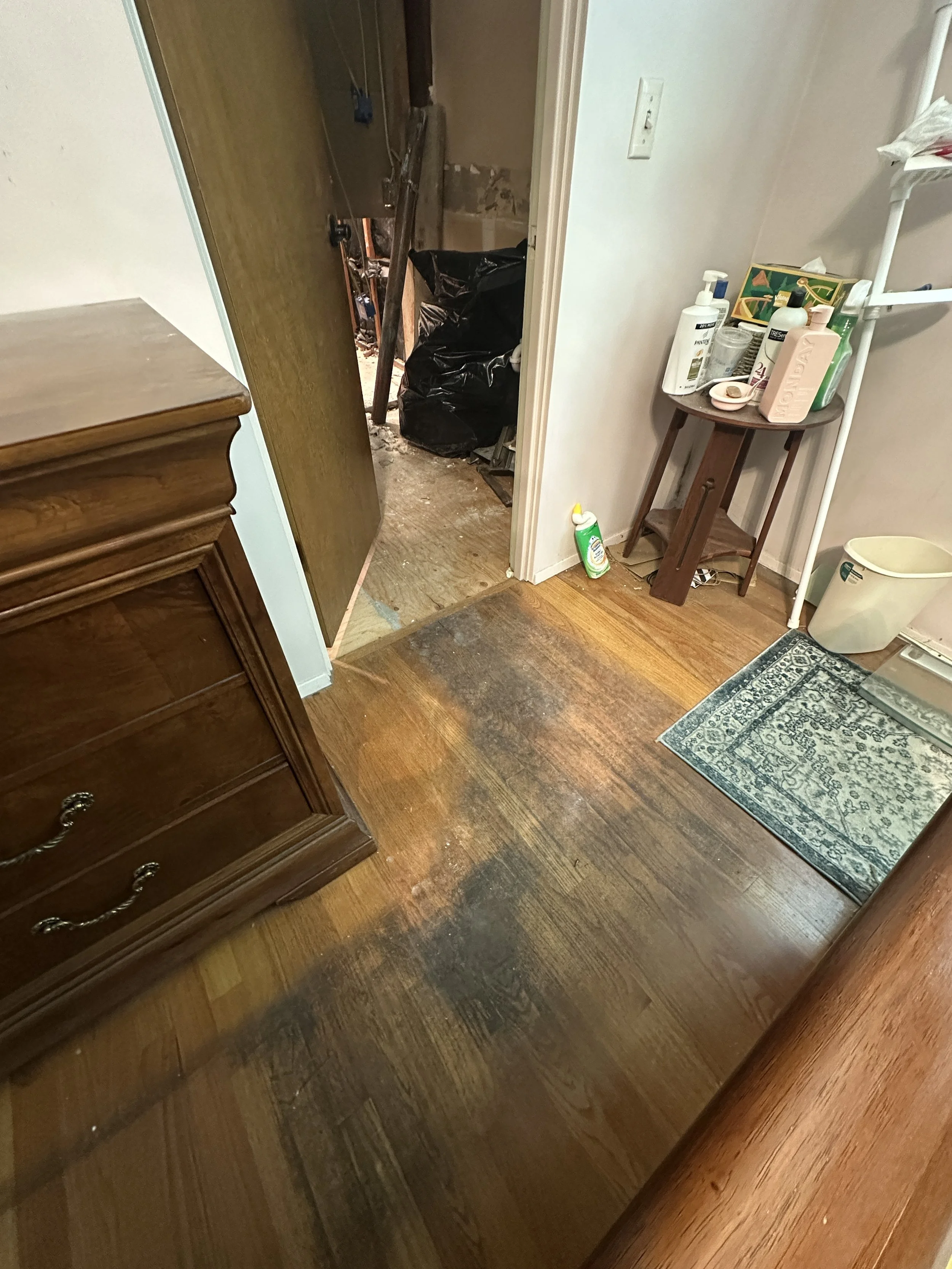 Yellowed old oak hardwood floors in Seattle home before refinishing