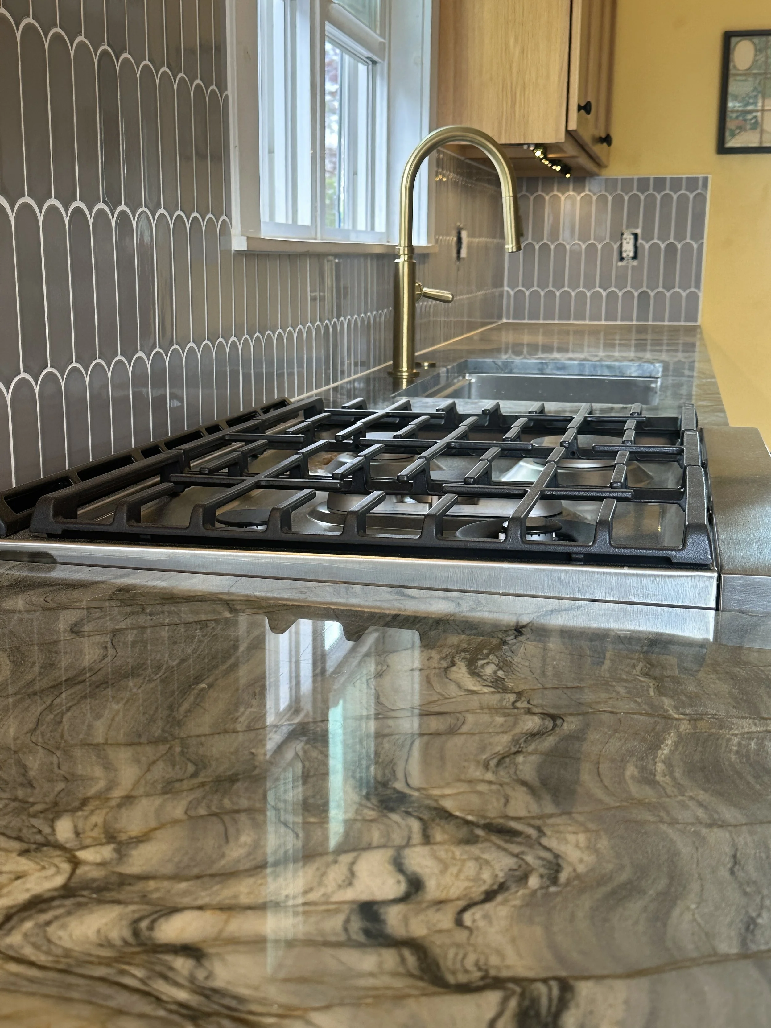 Elegant Gold Faucet and Tile Backsplash - Baklinski Project