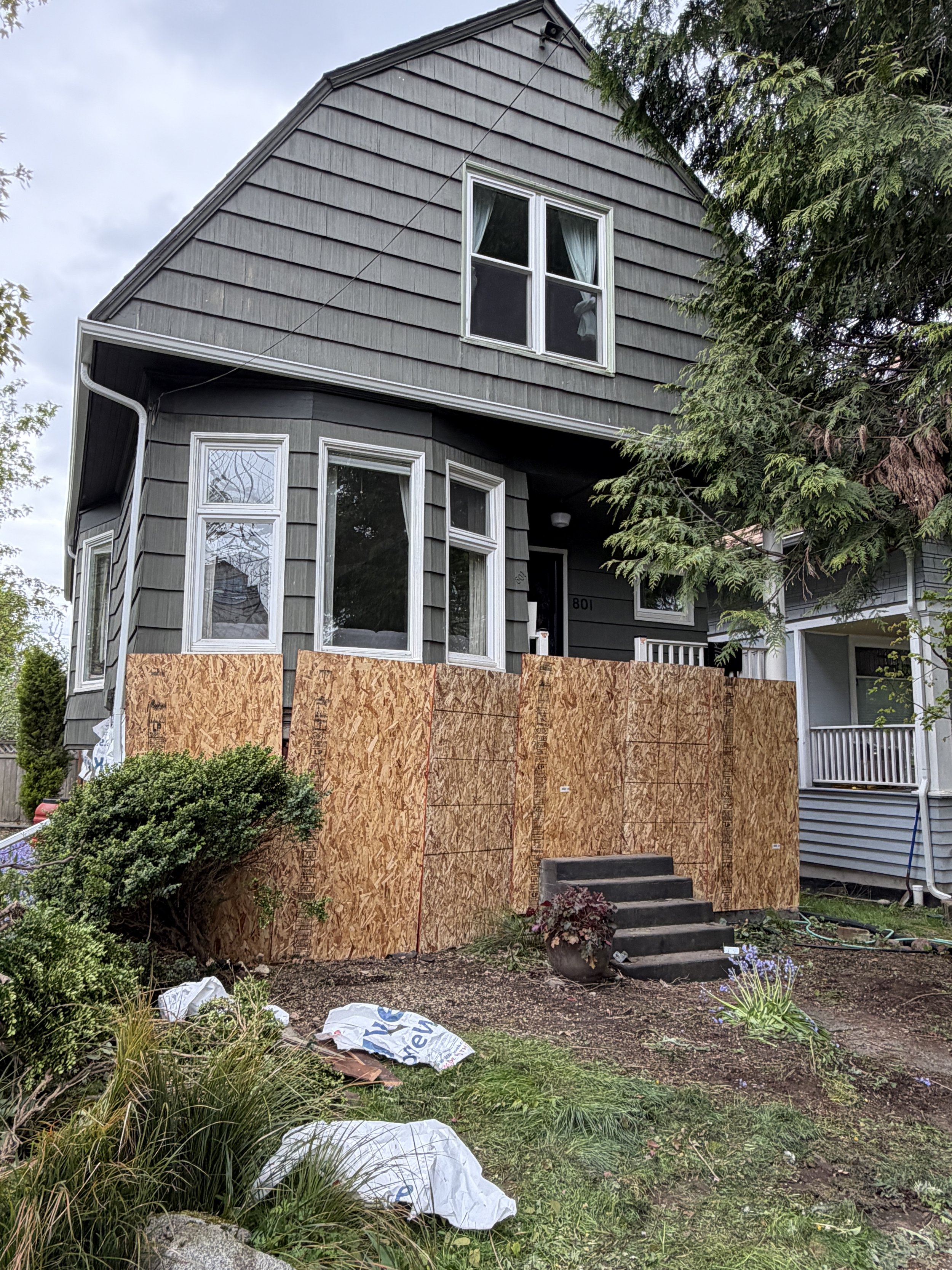 House lifted 2 feet with cribbing and supports