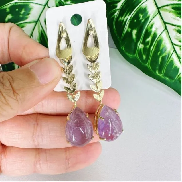 Amethyst Cabochon Drop Earrings
