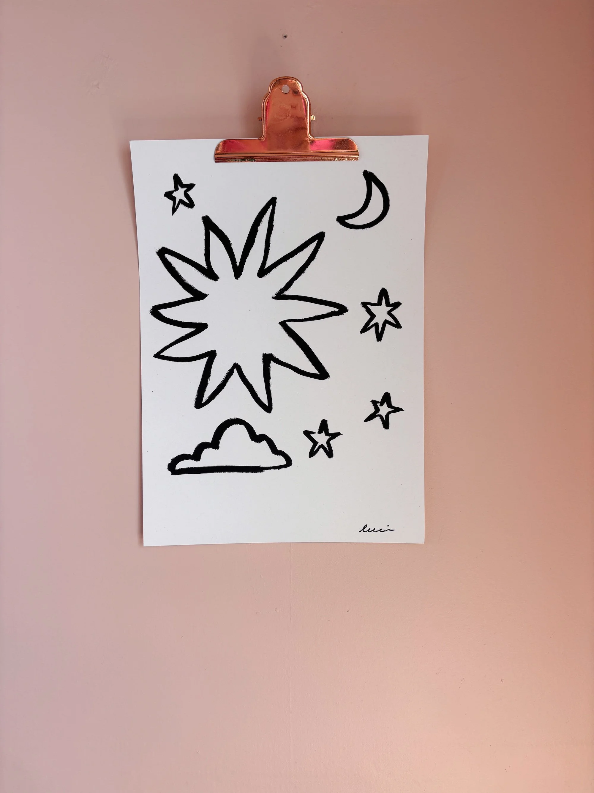 Sun Moon and Stars A4 Original Art