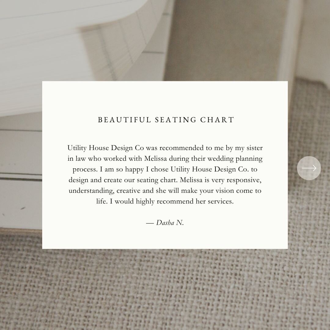 &quot;Utility House Design Co was recommended to me by my sister in law who worked with Melissa during their wedding planning process. I am so happy I chose Utility House Design Co. to design and create our seating chart. Melissa is very responsive, 