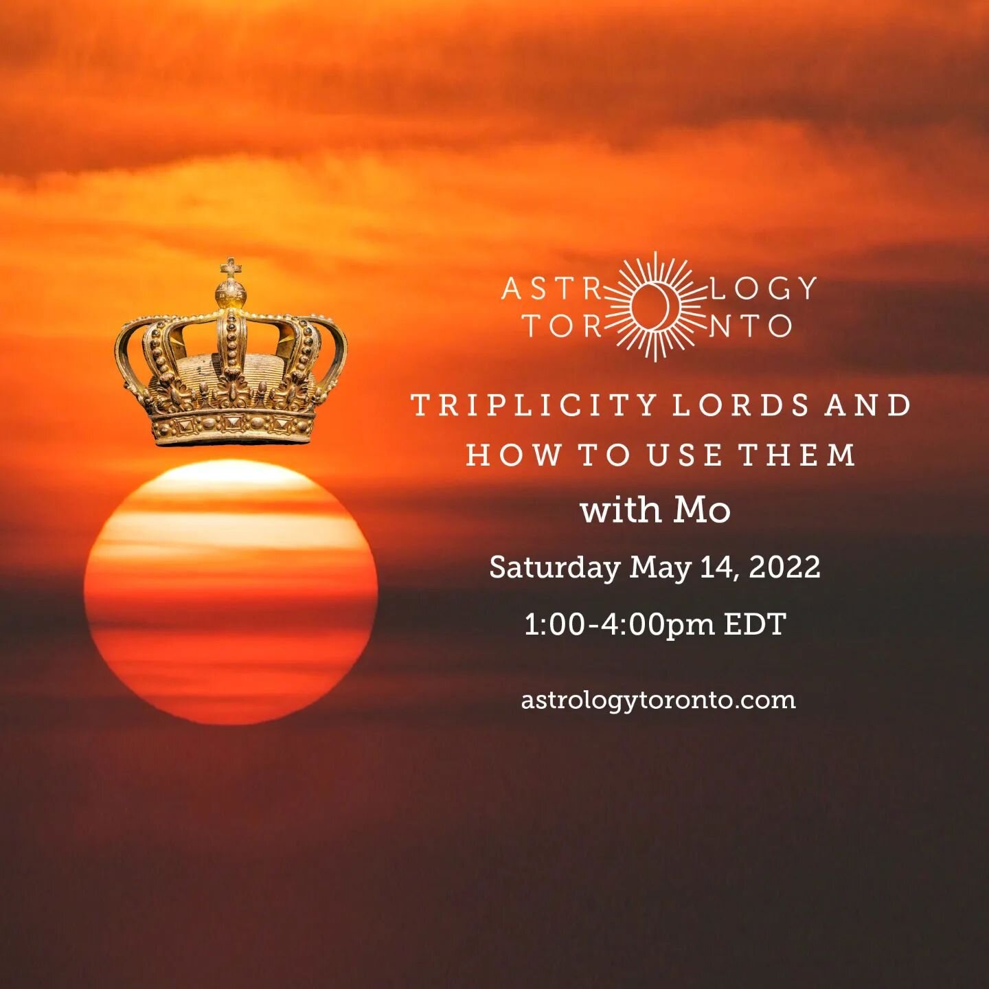 Join us this Saturday, May 14 for a talk on Triplicity Lords with Toronto astrologer, Mo:

Do you ever wonder why some fallen or exiled placements seem to be beneficial in some ways? Have you noticed that some placements that are not in domicile or e