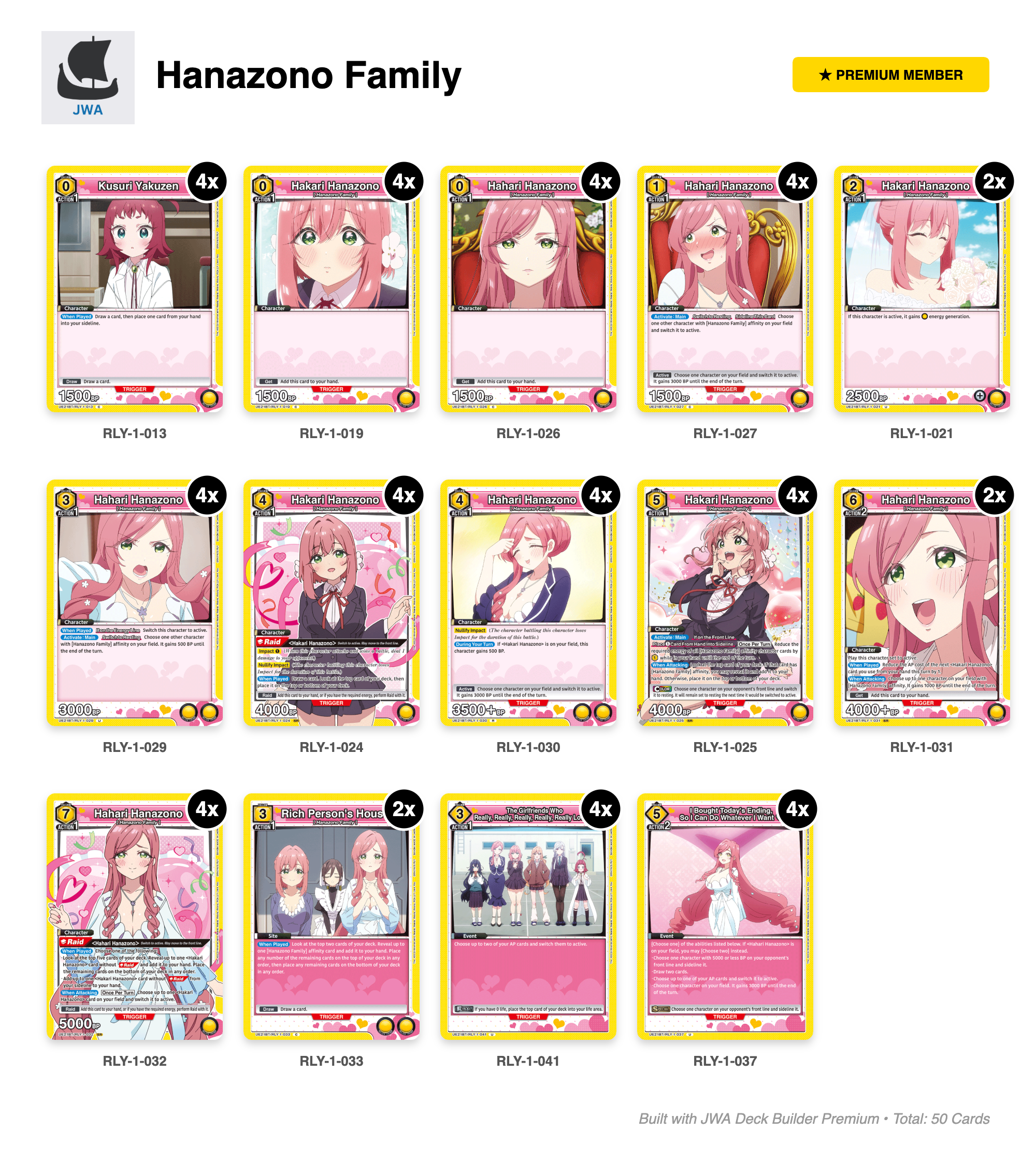 The 100 Girlfriends Who Really, Really, Really, Really, REALLY Love You Deck List